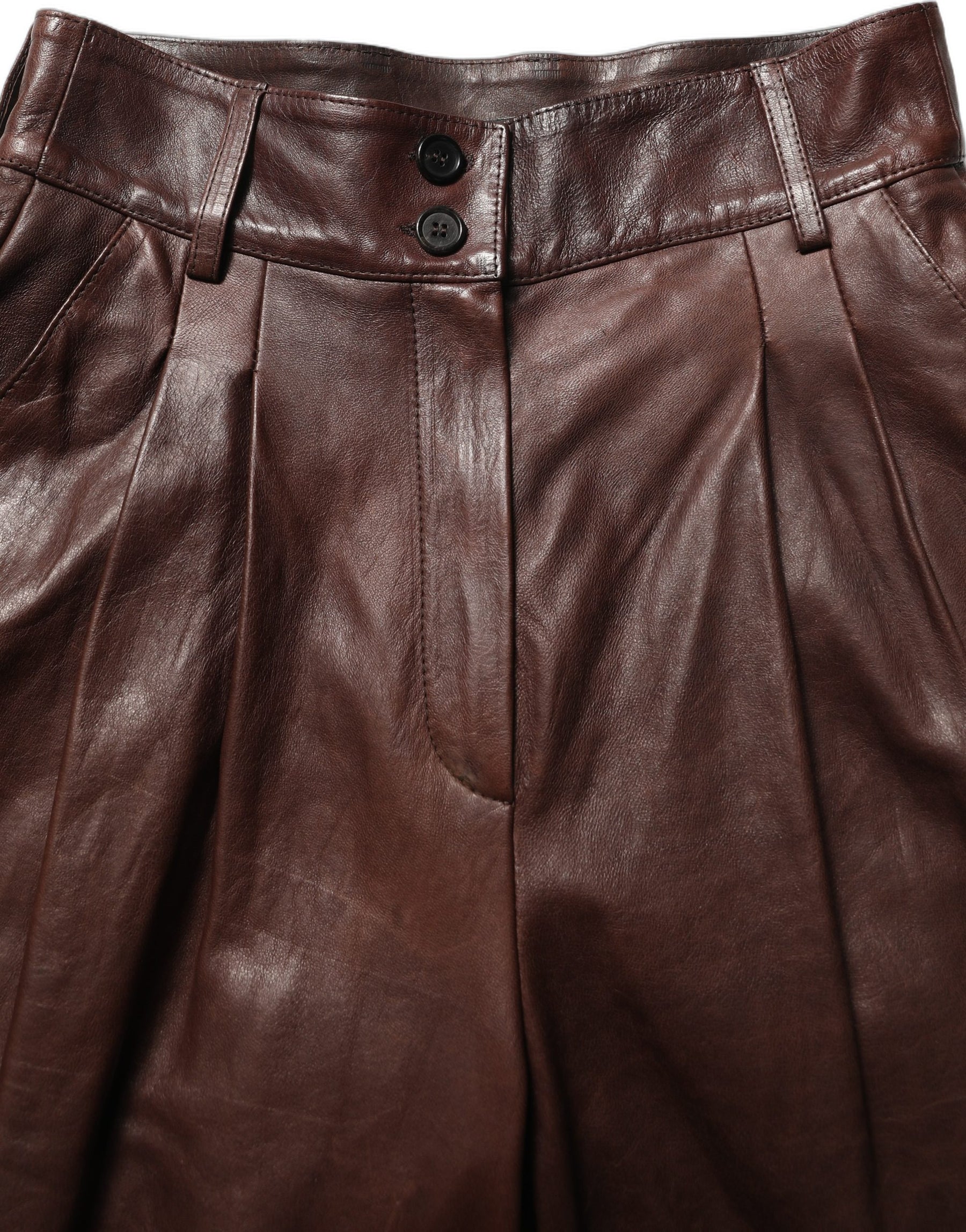 Dolce & Gabbana Brown Leather High Waist Tapered Leg Pants | Regal Royce