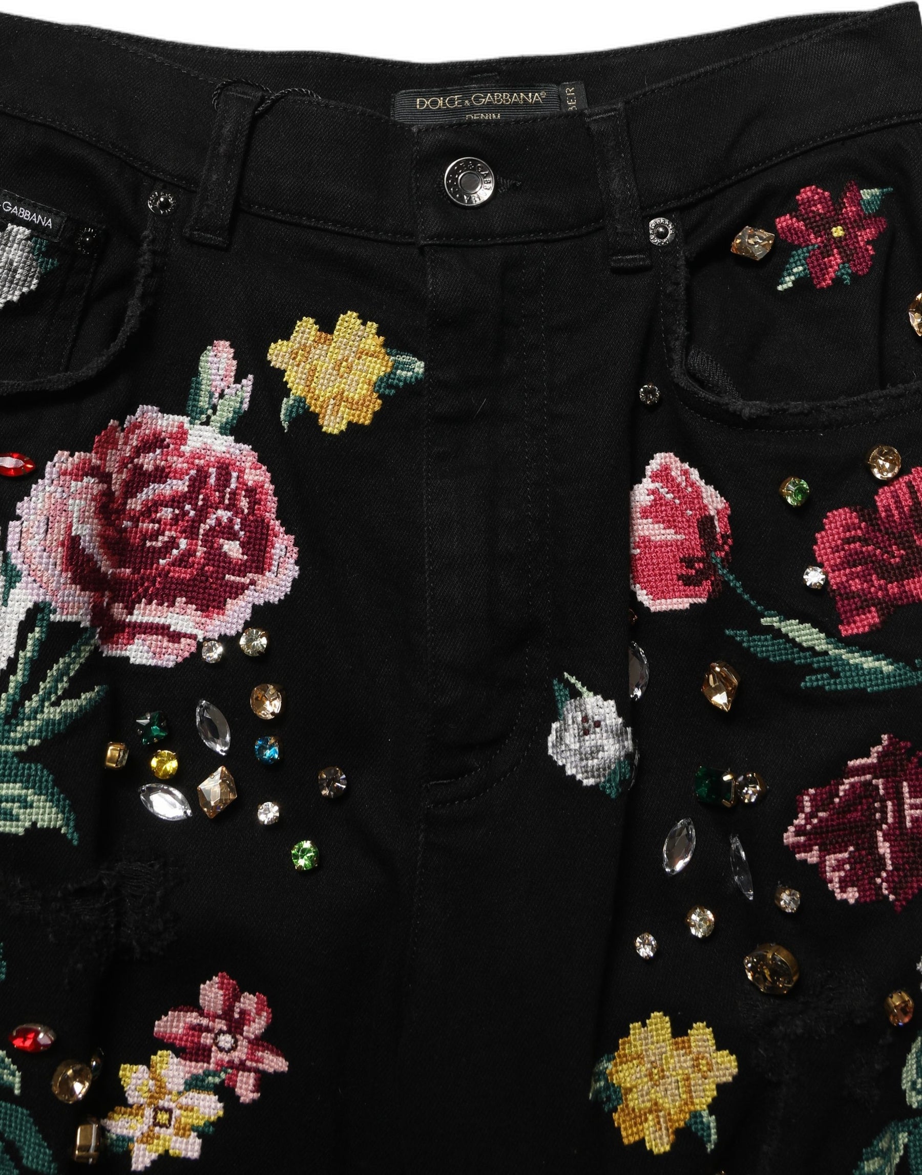 Dolce & Gabbana Black Floral Cotton High Waist Tapered Pants | Regal Royce