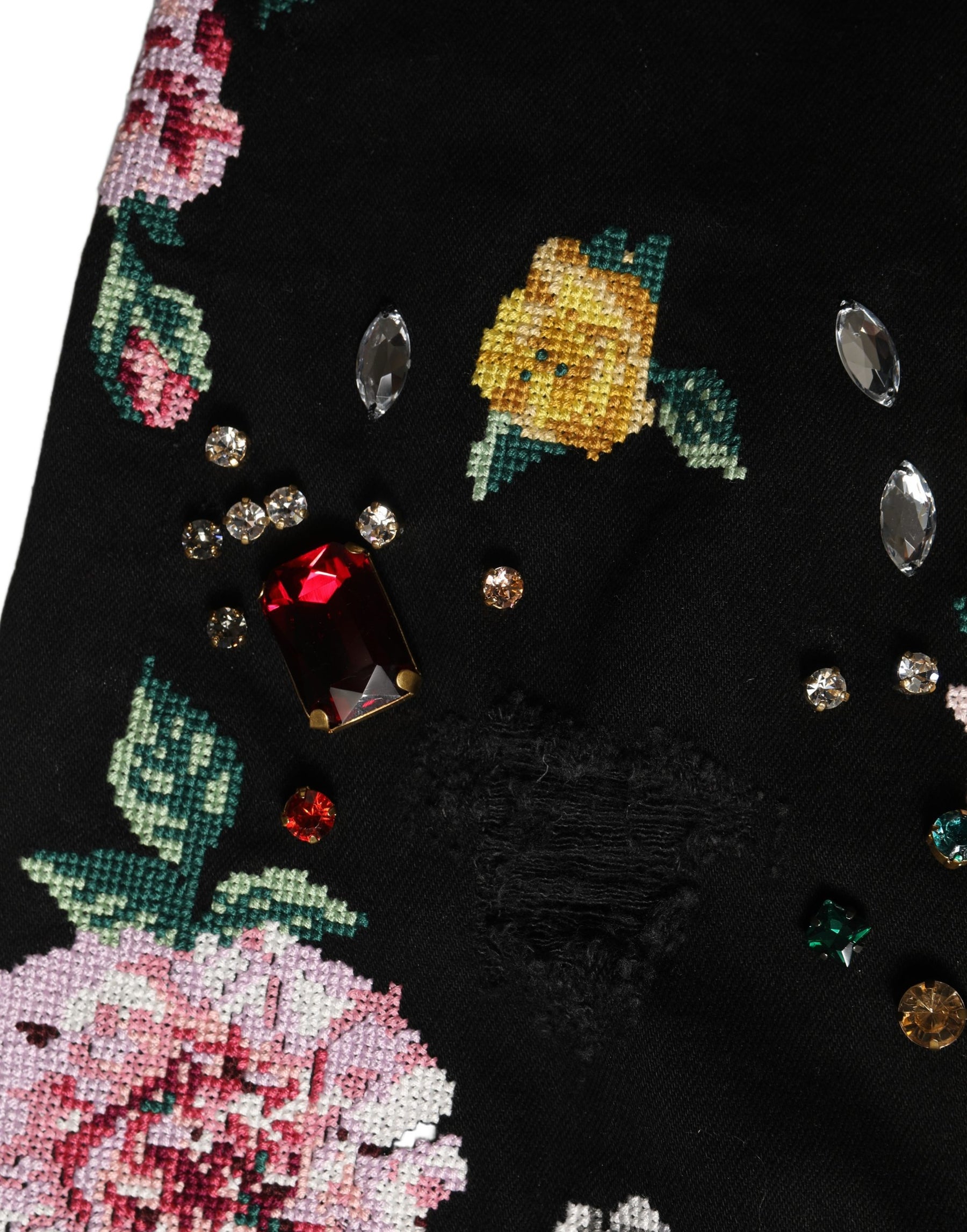 Dolce & Gabbana Black Floral Cotton High Waist Tapered Pants | Regal Royce