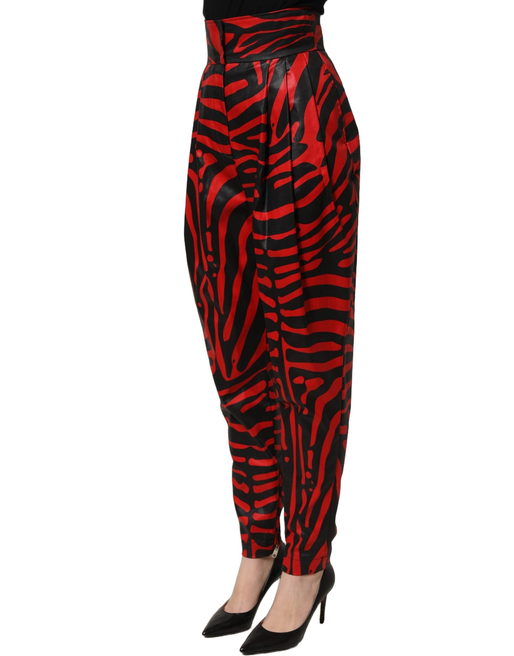 Dolce & Gabbana Red Black Zebra Print Cotton HighWaist Pants | Regal Royce