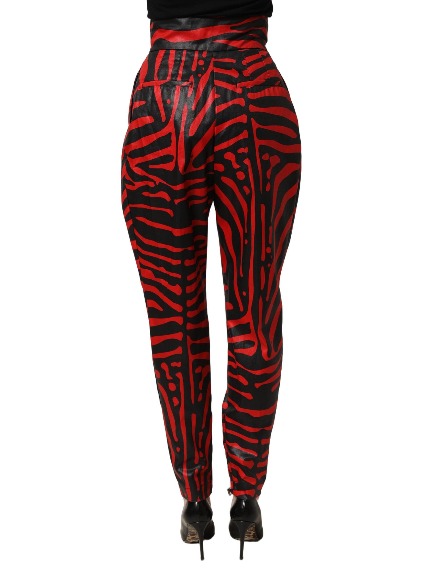 Dolce & Gabbana Red Black Zebra Print Cotton HighWaist Pants | Regal Royce