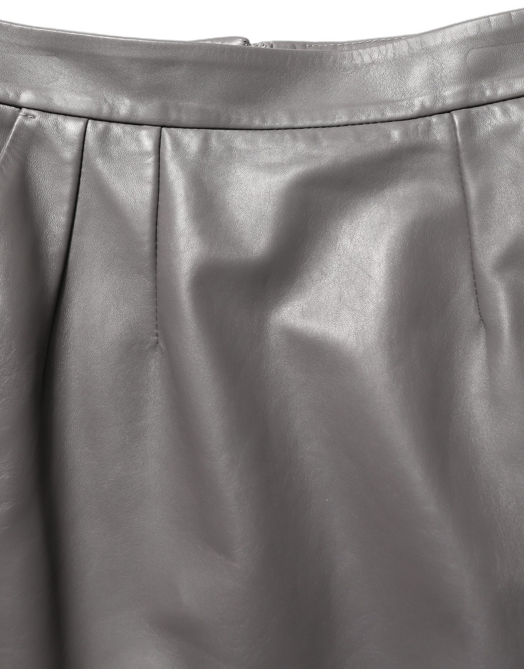 Dolce & Gabbana Gray Leather High Waist Pencil Cut Midi Skirt | Regal Royce
