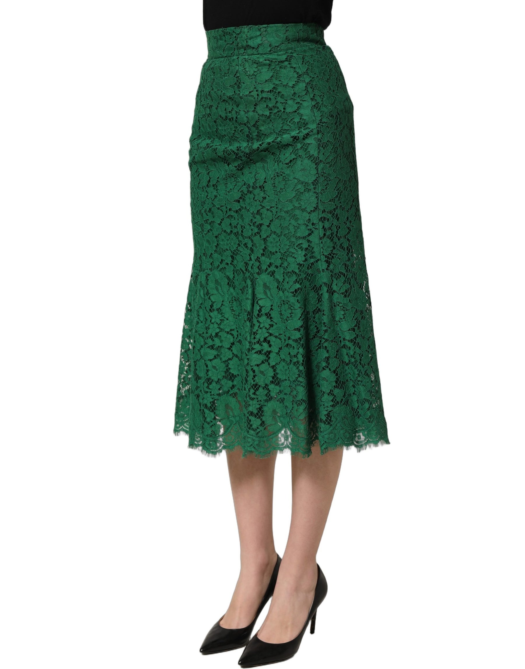 Dolce & Gabbana Green Lace High Waist Mermaid Midi Skirt | Regal Royce