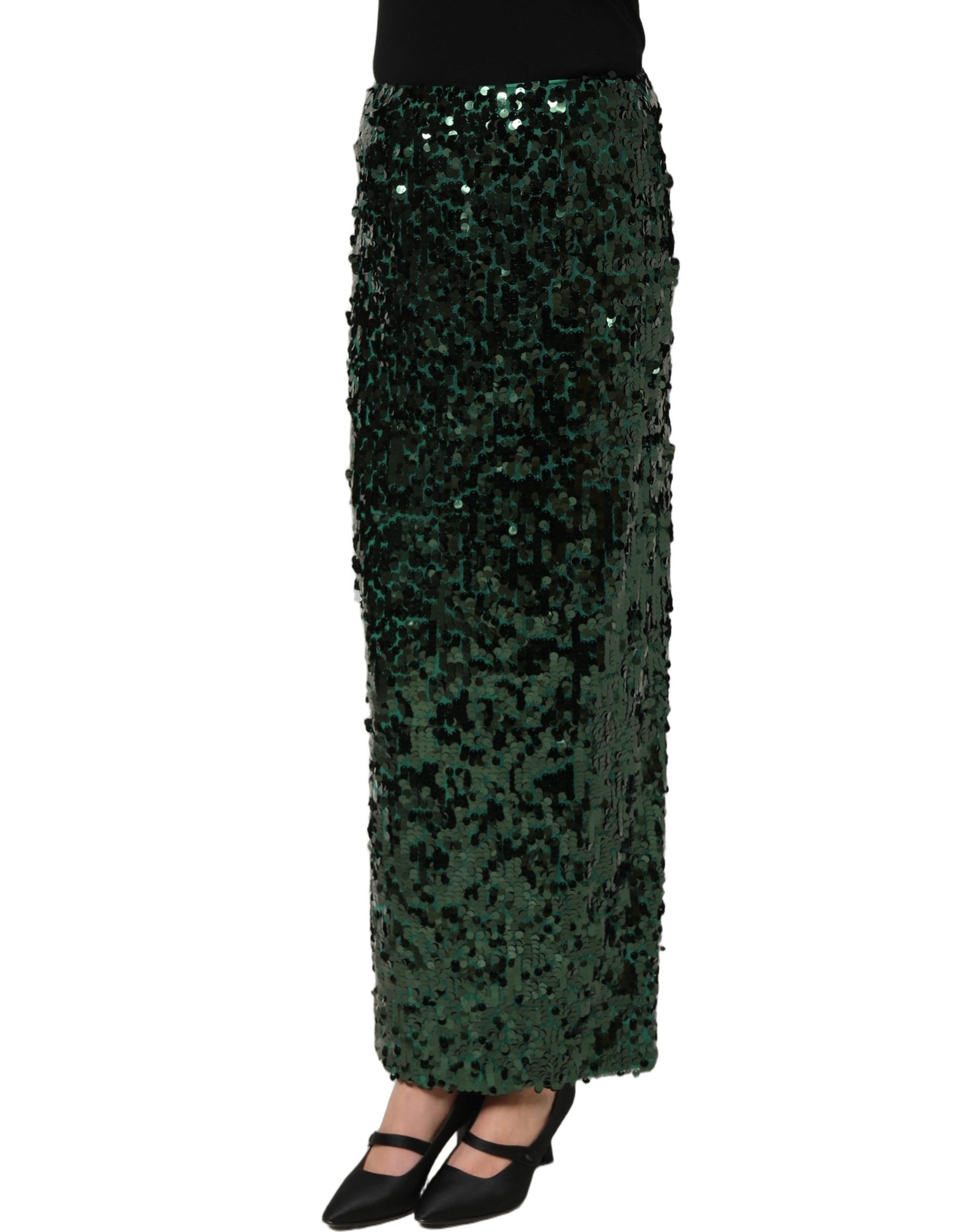 Dolce & Gabbana Green Sequin High Waist Pencil Cut Midi Skirt | Regal Royce