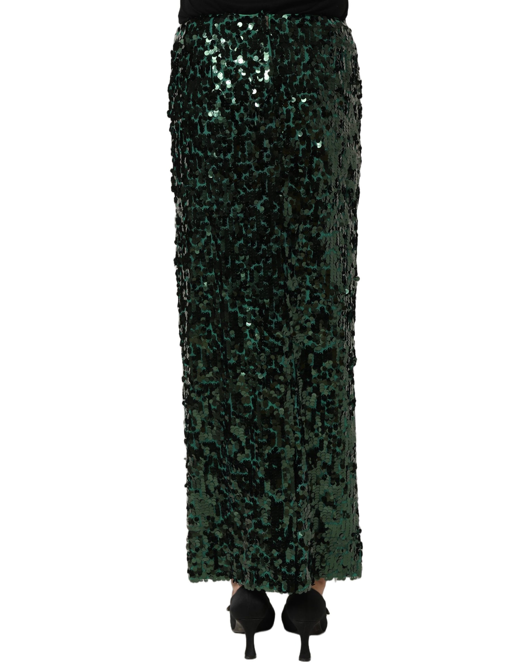 Dolce & Gabbana Green Sequin High Waist Pencil Cut Midi Skirt | Regal Royce