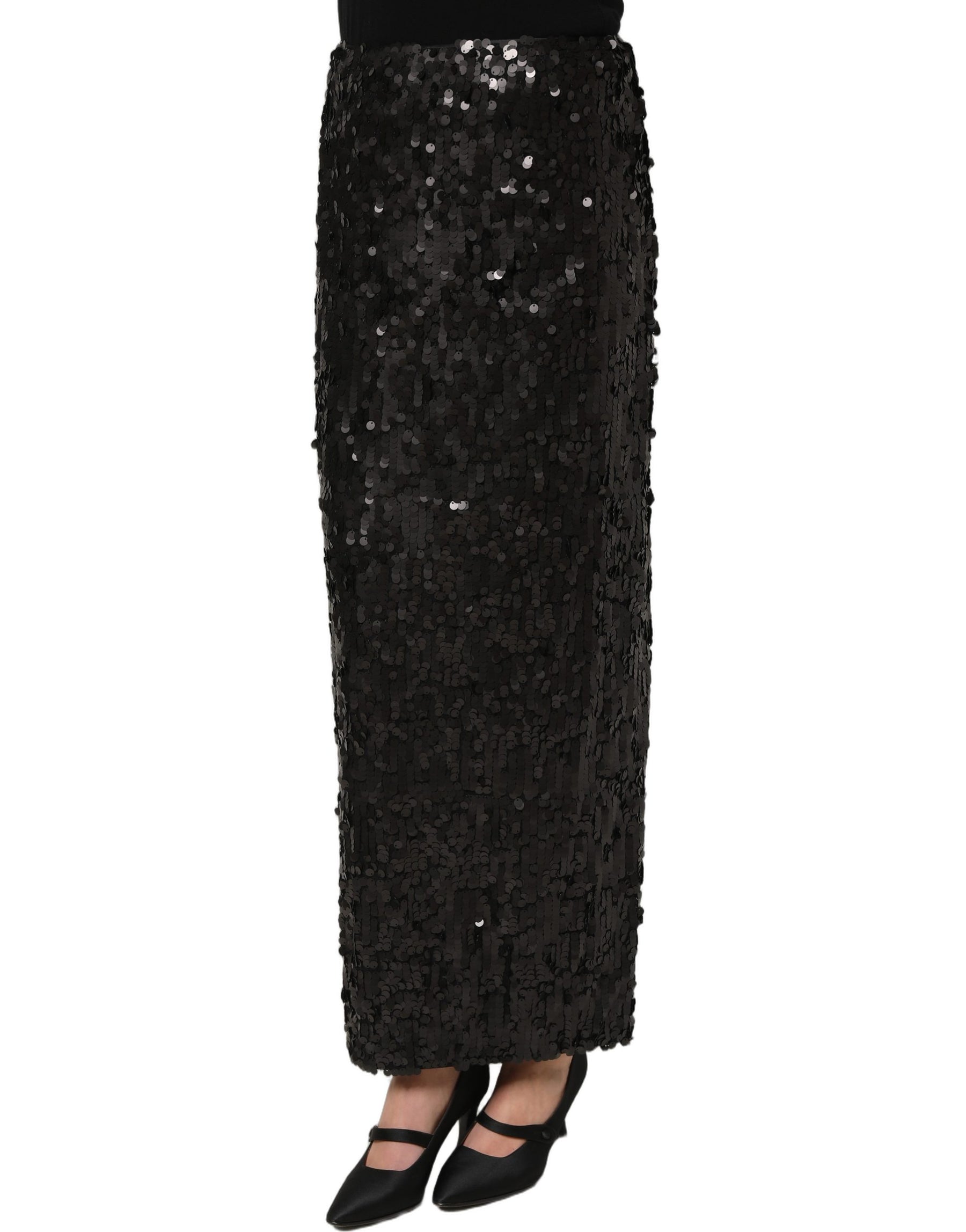 Dolce & Gabbana Black Sequin High Waist Pencil Midi Skirt | Regal Royce