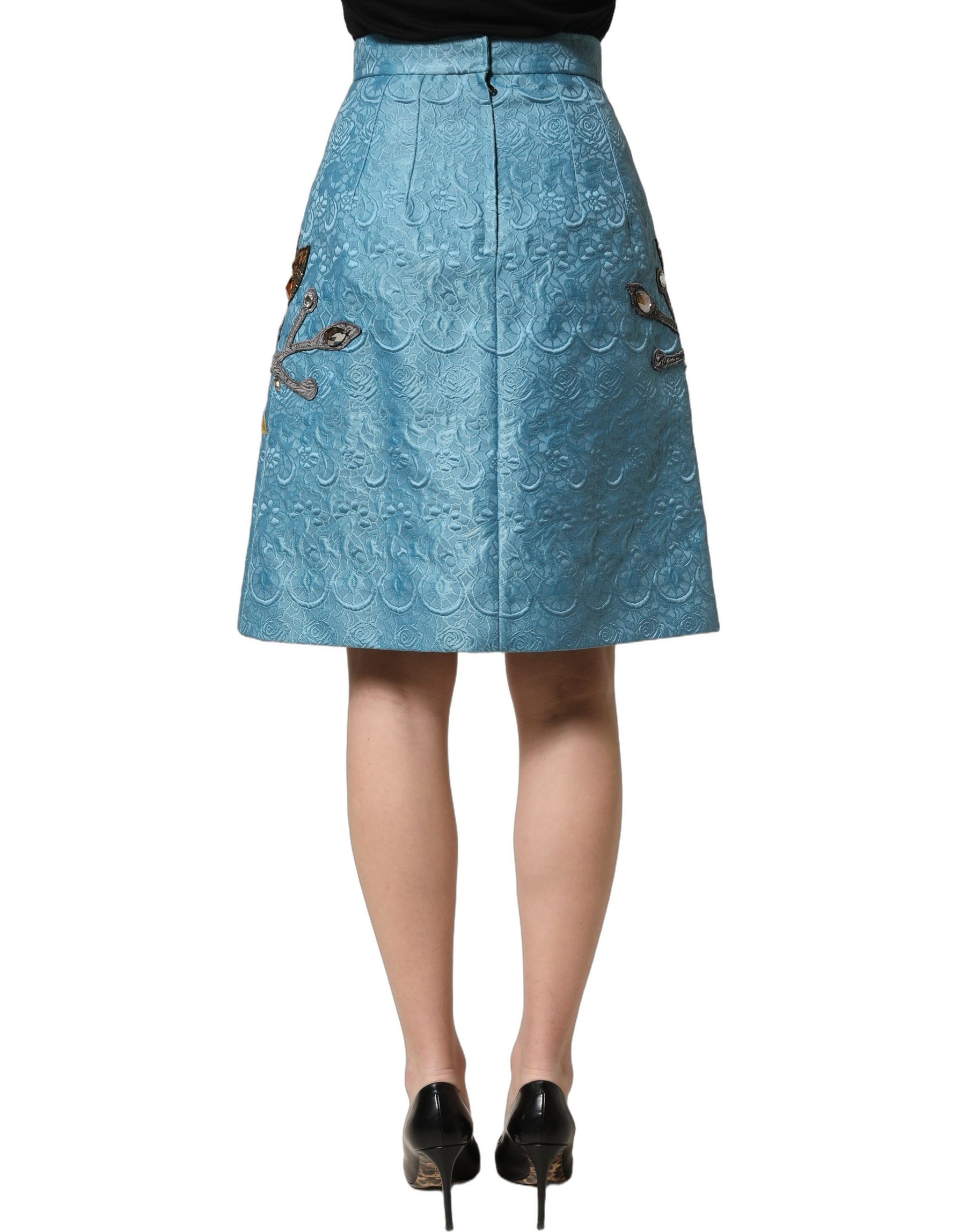 Dolce & Gabbana Blue Jacquard Embroidered A-line Skirt | Regal Royce