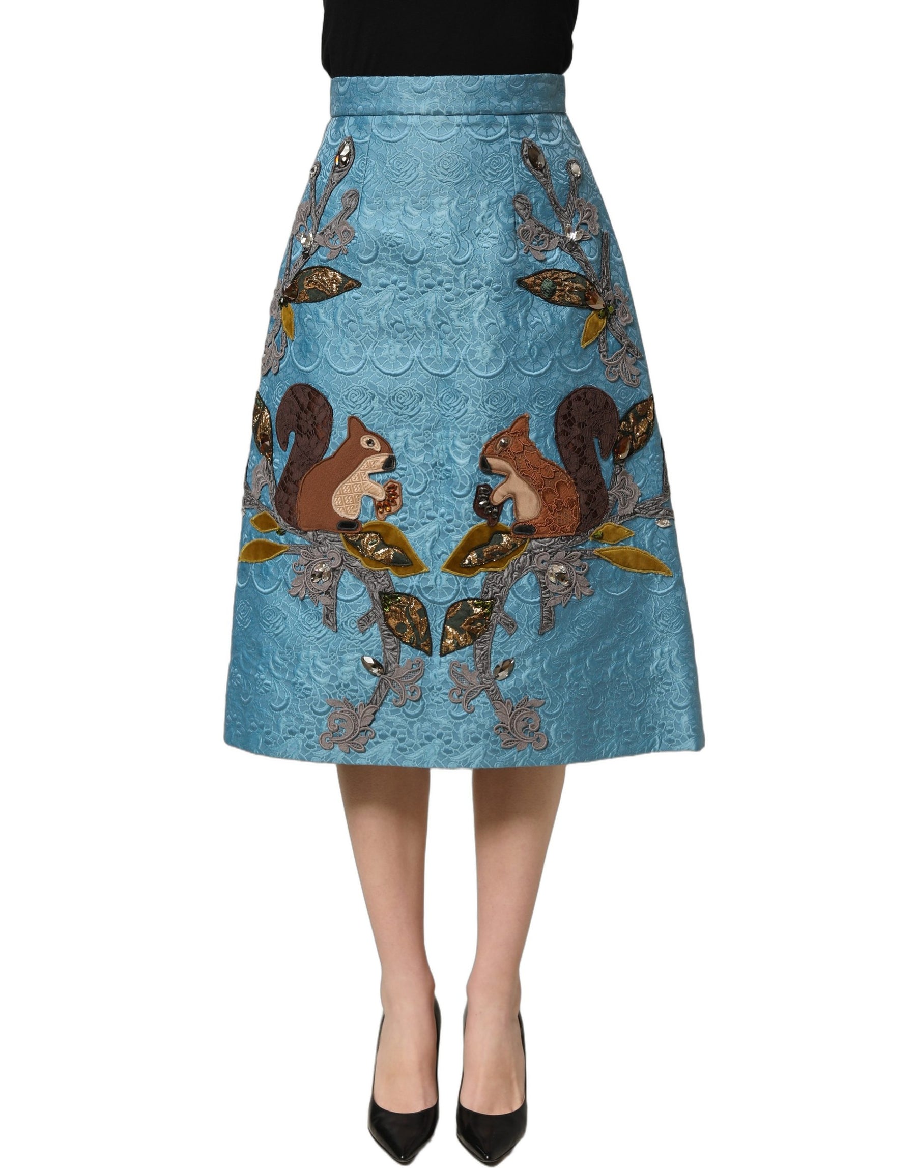 Dolce & Gabbana Blue Jacquard Embroidered A-line Midi Skirt | Regal Royce