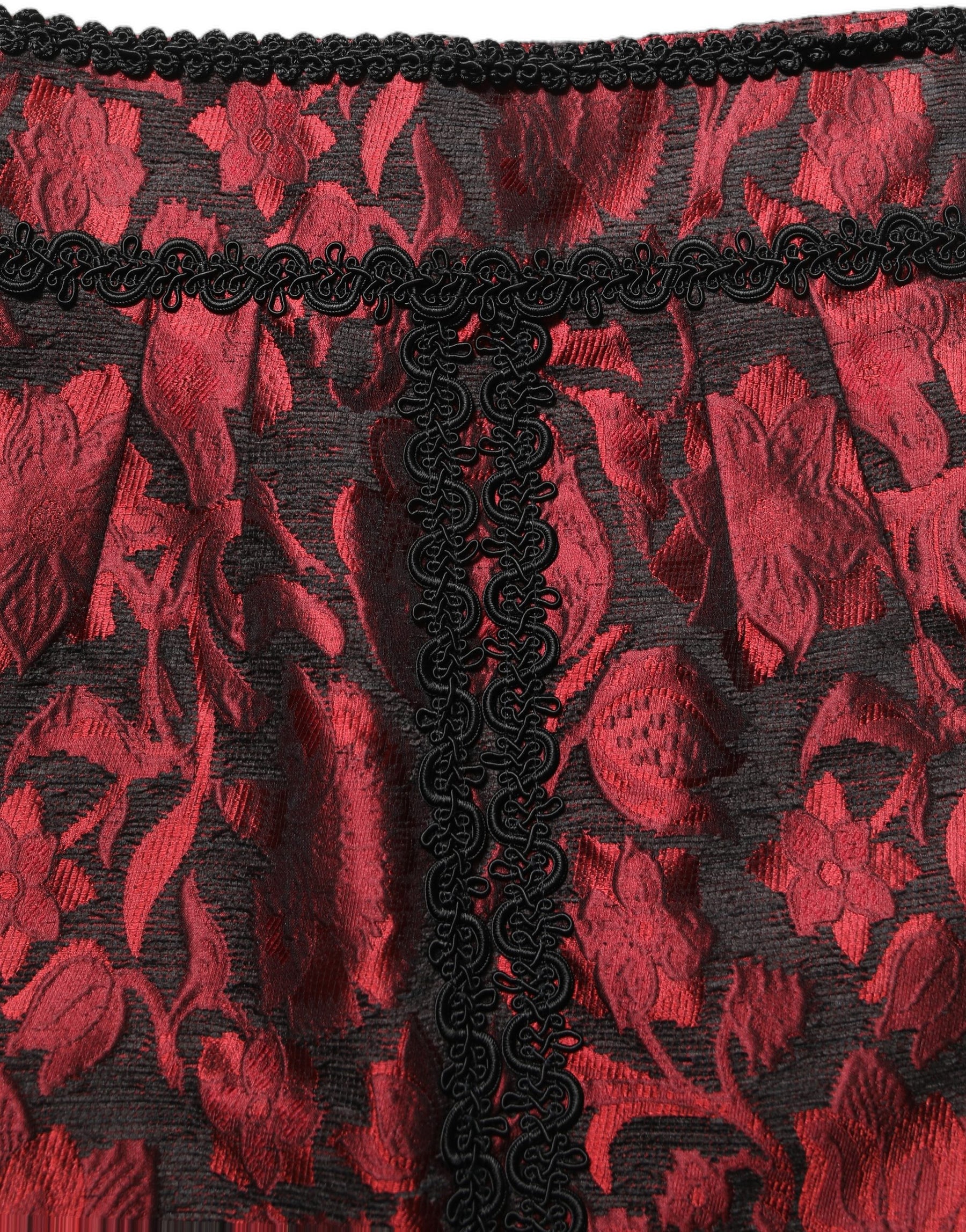 Dolce & Gabbana Red Black Floral Lace Jacquard Mini Skirt | Regal Royce