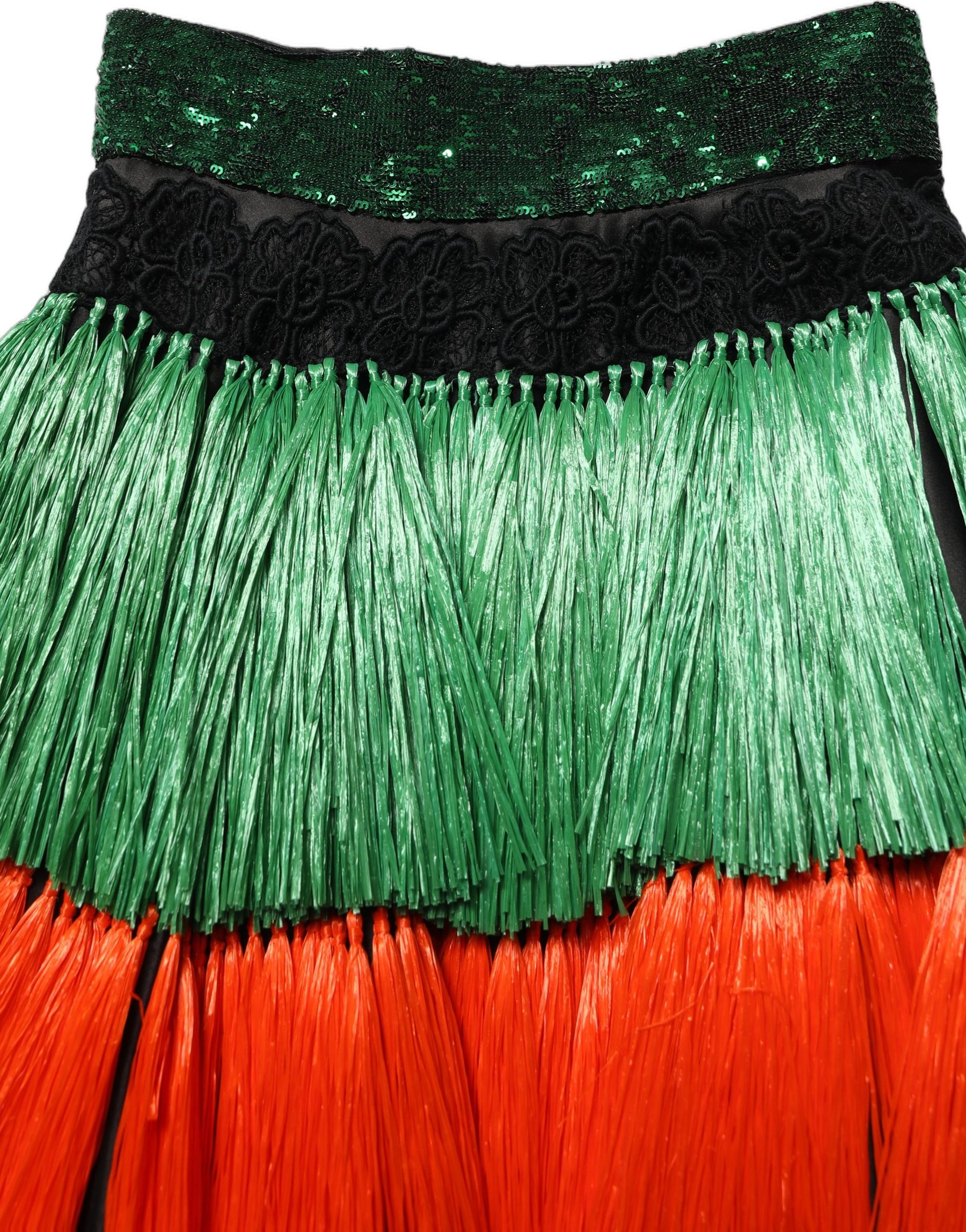 Dolce & Gabbana Multicolor Fringed High Waist Knee Length Skirt | Regal Royce