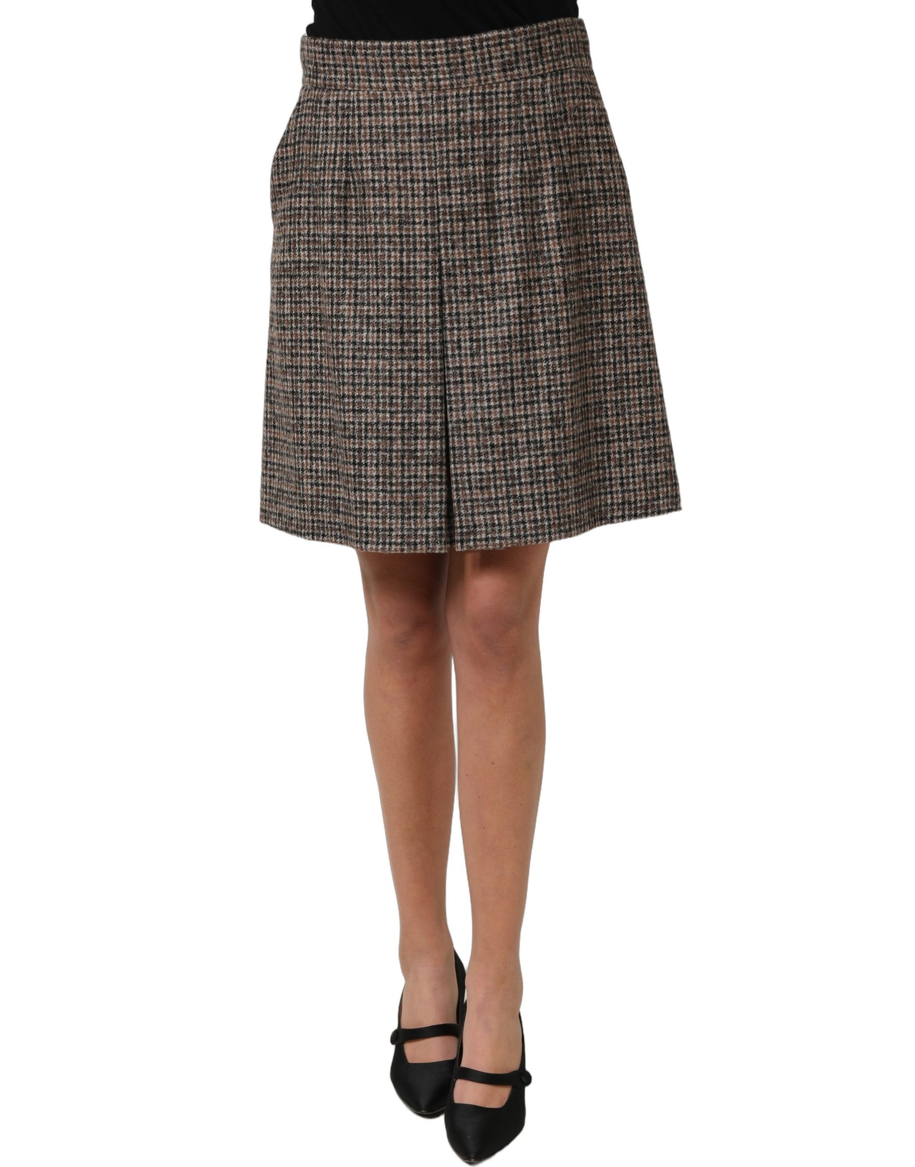 Dolce & Gabbana Brown Tweed High Waist A-line Mini Skirt | Regal Royce