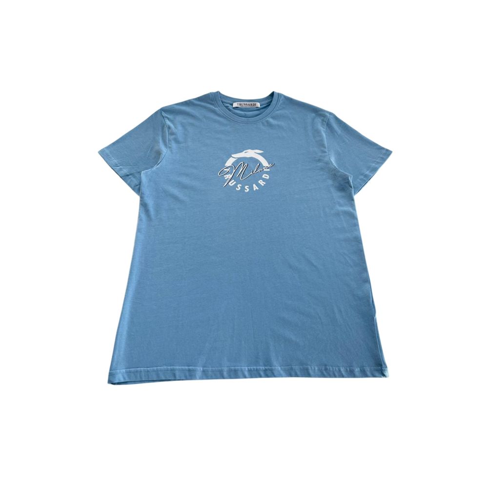 Trussardi Beachwear Light Blue Cotton Men T-Shirt | Regal Royce