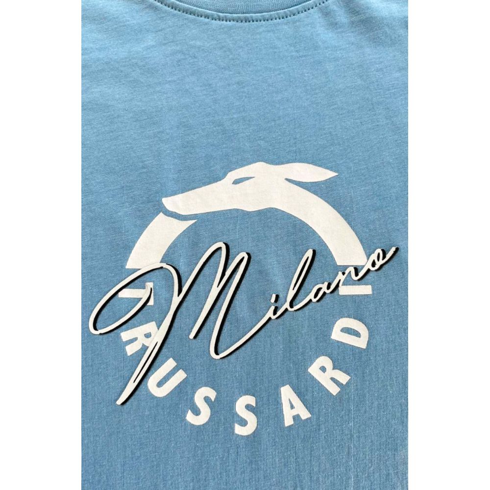 Trussardi Beachwear Light Blue Cotton Men T-Shirt | Regal Royce