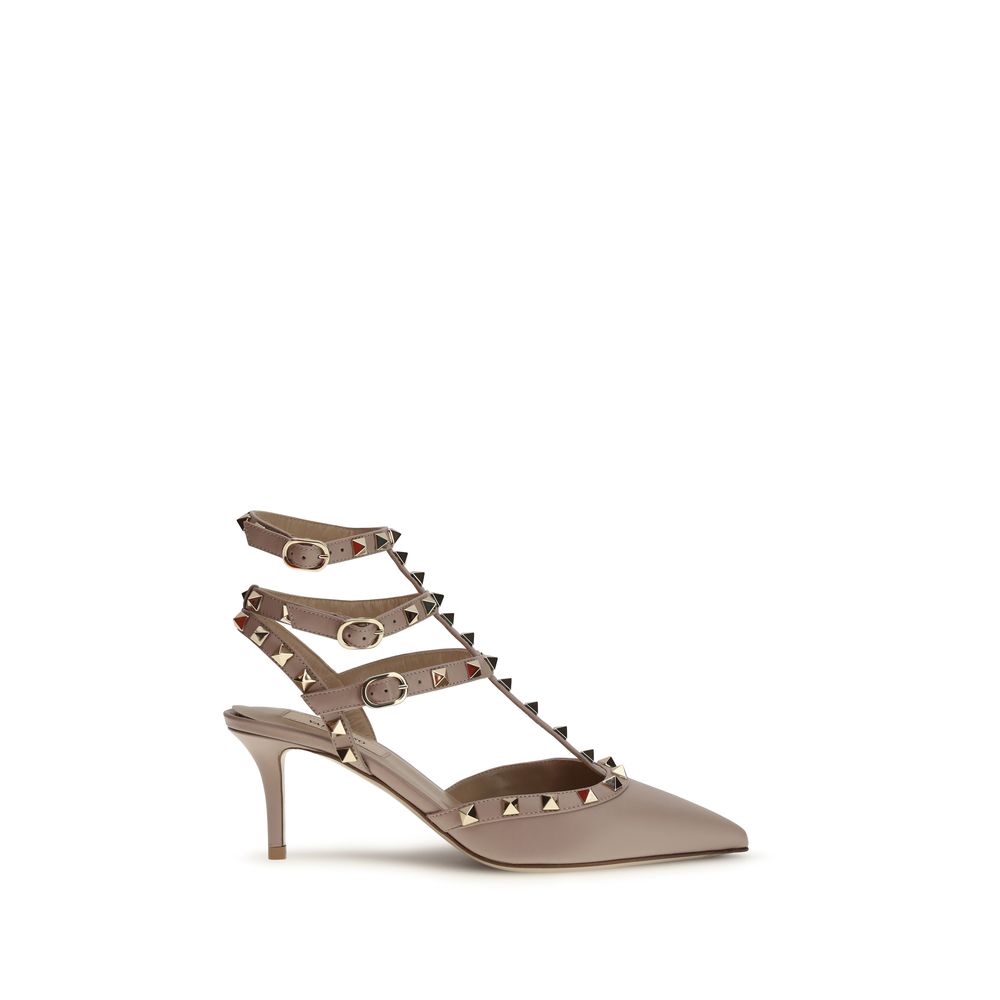 Valentino Garavani Beige Calf Leather Bos Taurus Mid Heel Pumps | Regal Royce
