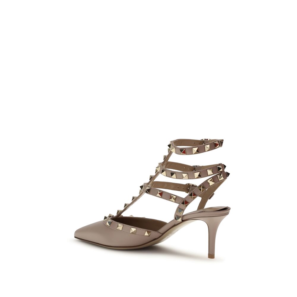 Valentino Garavani Beige Calf Leather Bos Taurus Mid Heel Pumps | Regal Royce