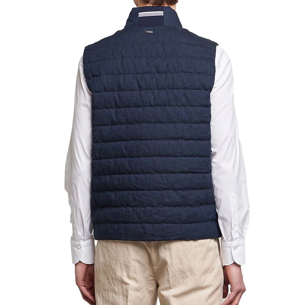 Herno Blue Linen Sleeveless Jacket | Regal Royce