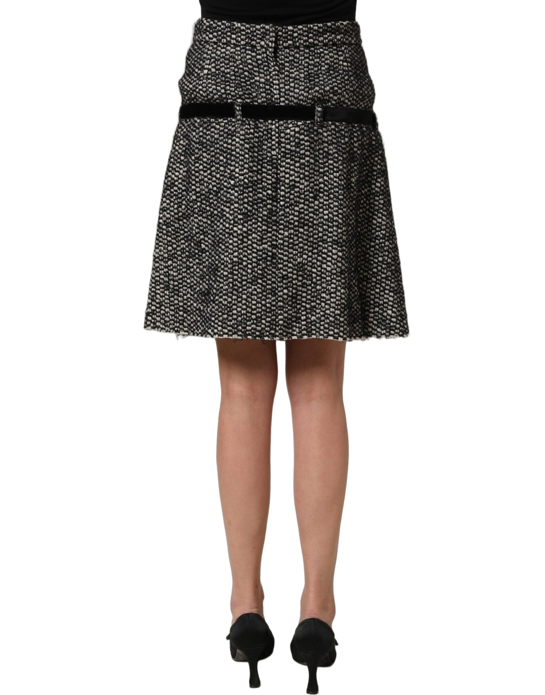 Dolce & Gabbana Black White Tweed High Waist Pleated Skirt | Regal Royce