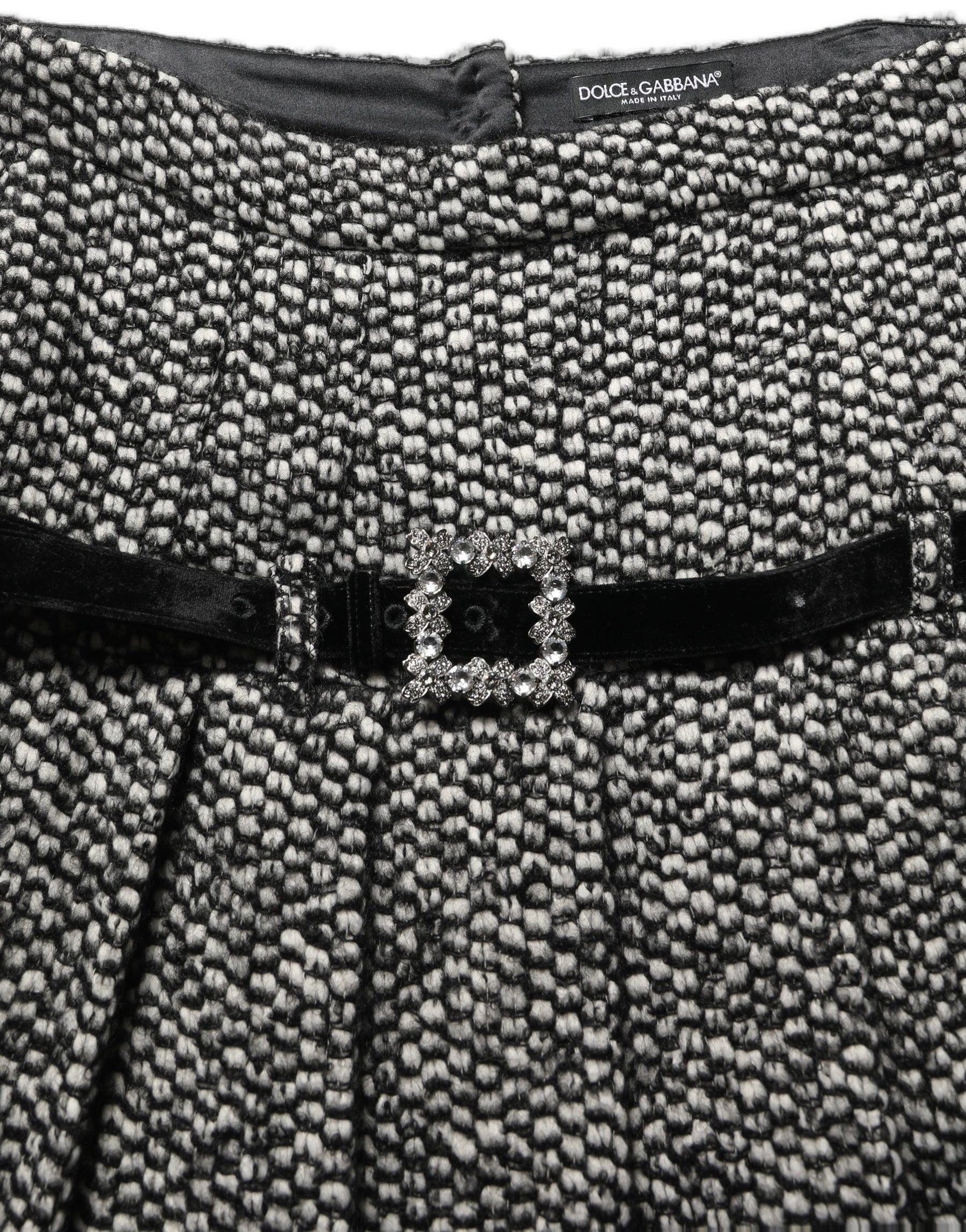 Dolce & Gabbana Black White Tweed High Waist Pleated Skirt | Regal Royce