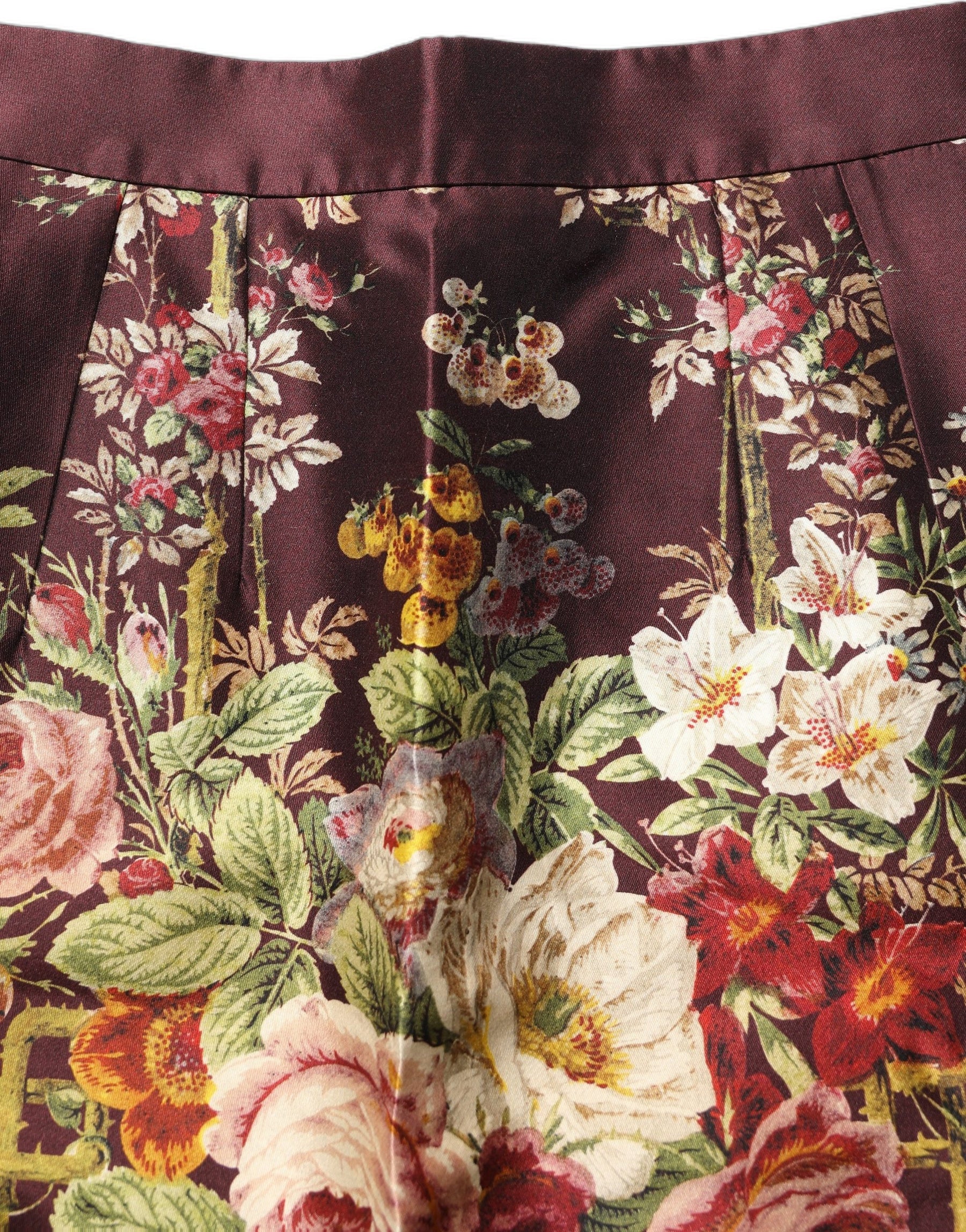 Dolce & Gabbana Burgundy Floral HighWaist A-line Mini Skirt | Regal Royce