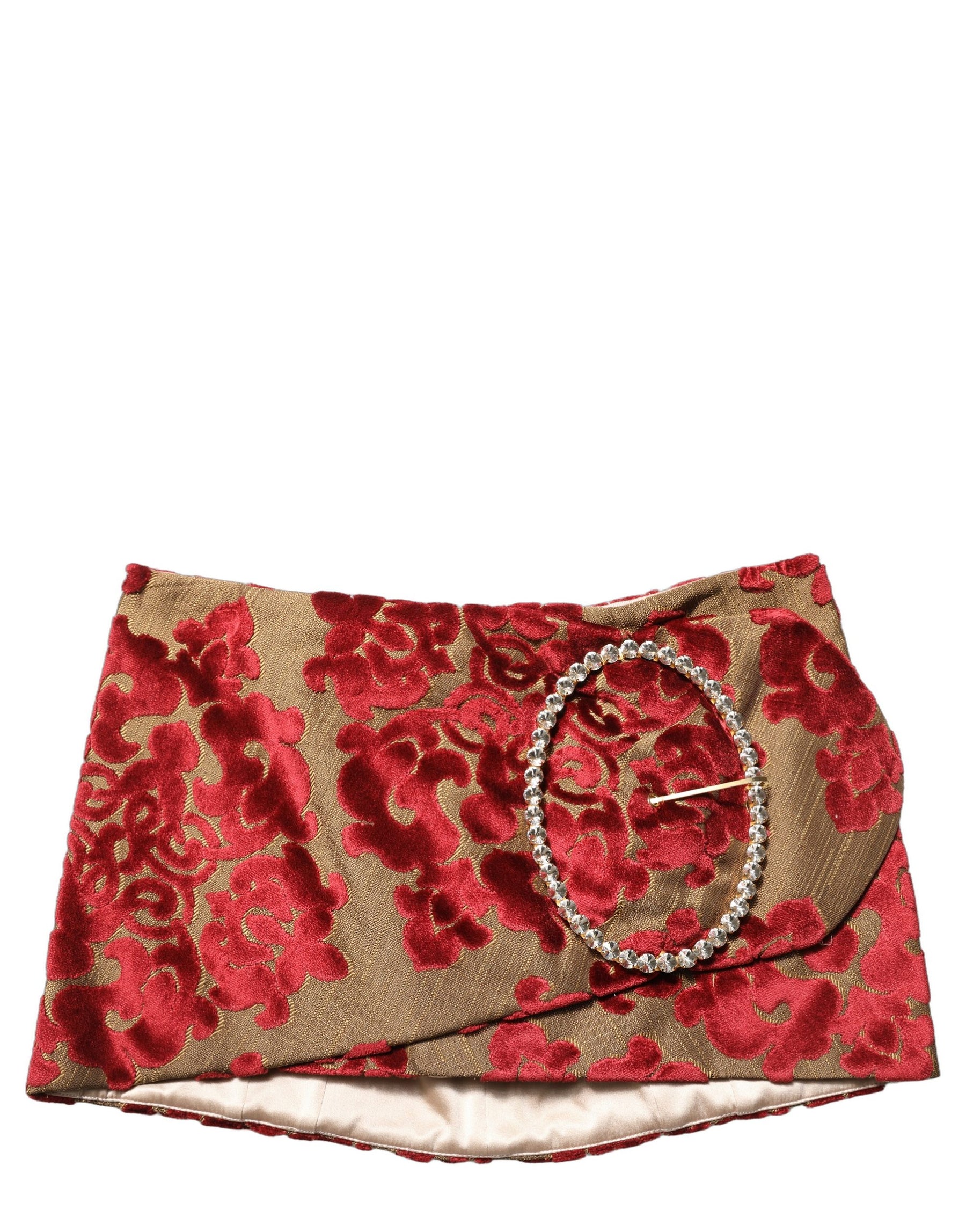 Dolce & Gabbana Maroon Floral Jacquard Rhinestone Mini Skirt | Regal Royce