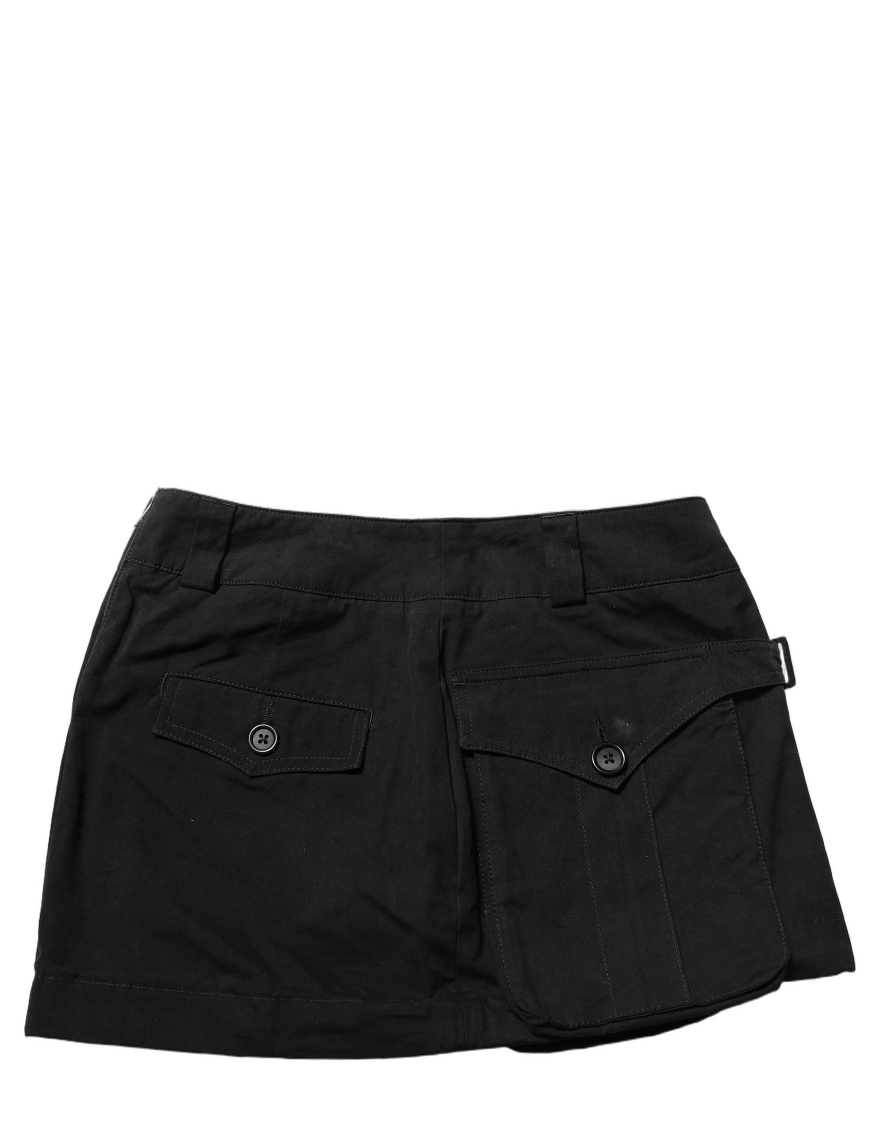 Dolce & Gabbana Black Cotton Mid Waist A-line Mini Skirt | Regal Royce