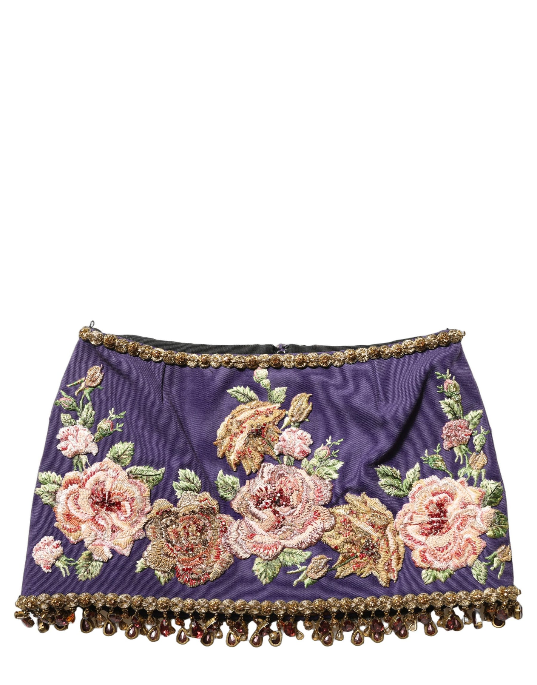 Dolce & Gabbana Purple Floral Embellsihed MidWaist Mini Skirt | Regal Royce