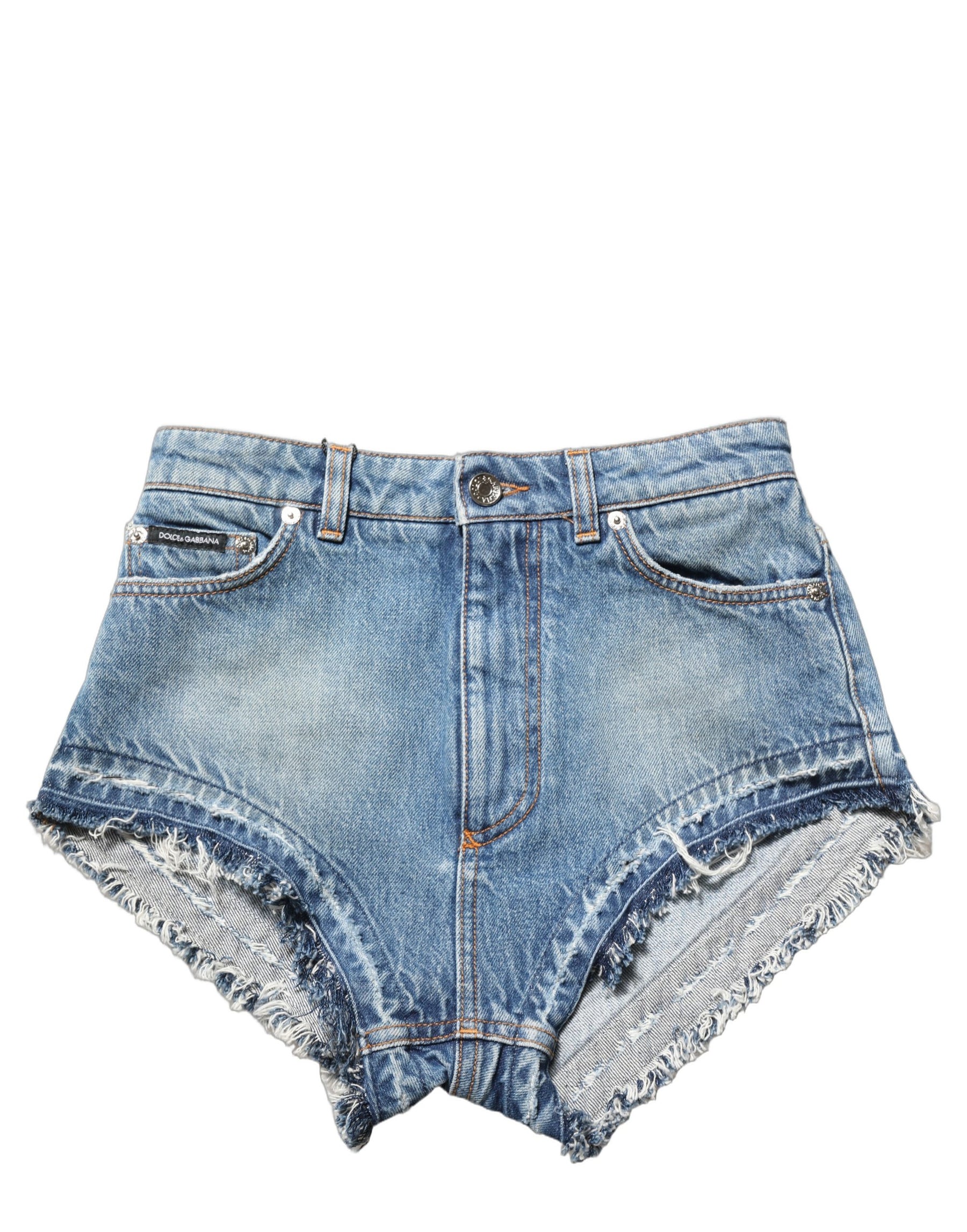 Dolce & Gabbana Blue Cotton High Waist Denim Hotpants Shorts | Regal Royce