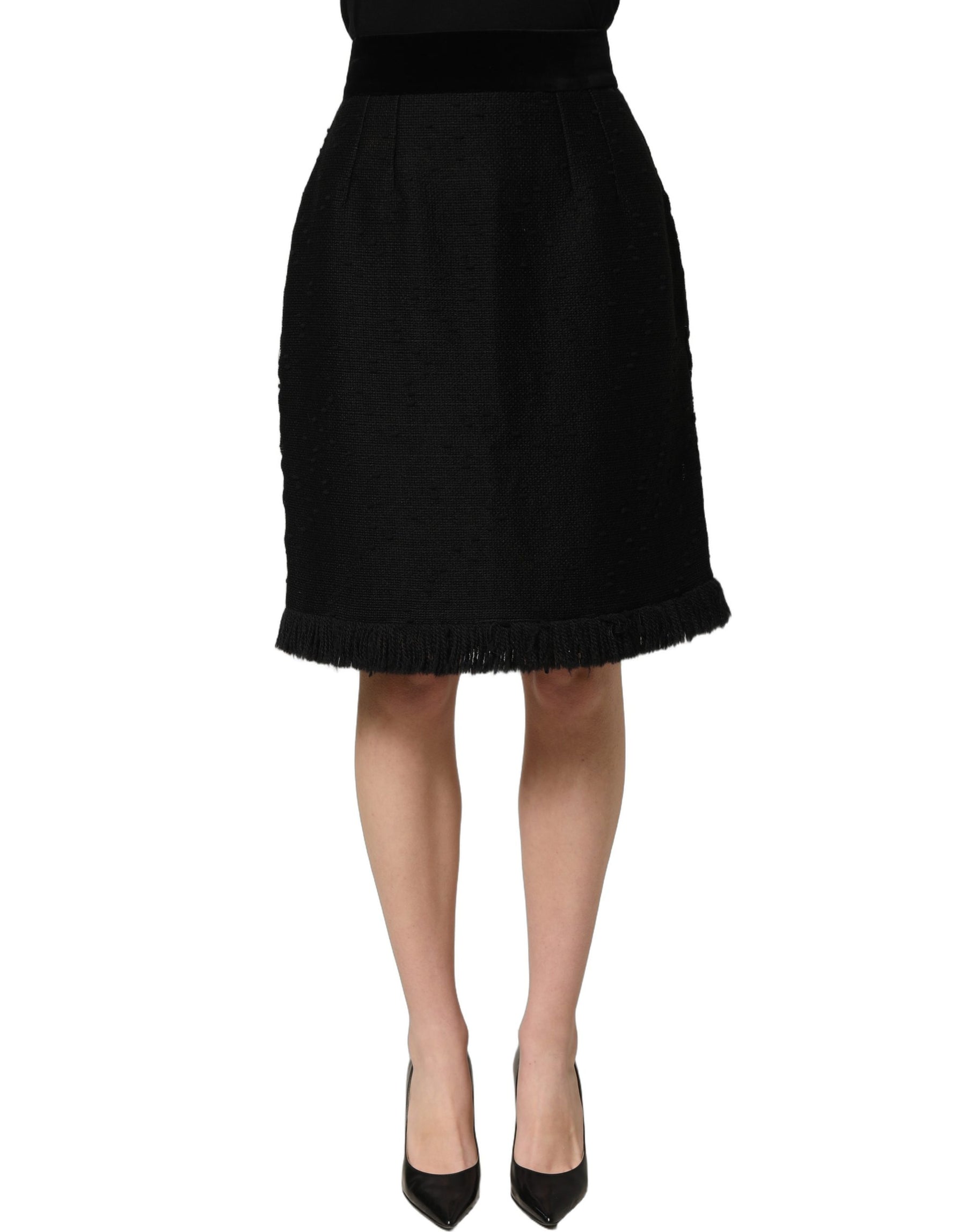 Dolce & Gabbana Black High Waist Pencil Cut Knee Length Skirt | Regal Royce
