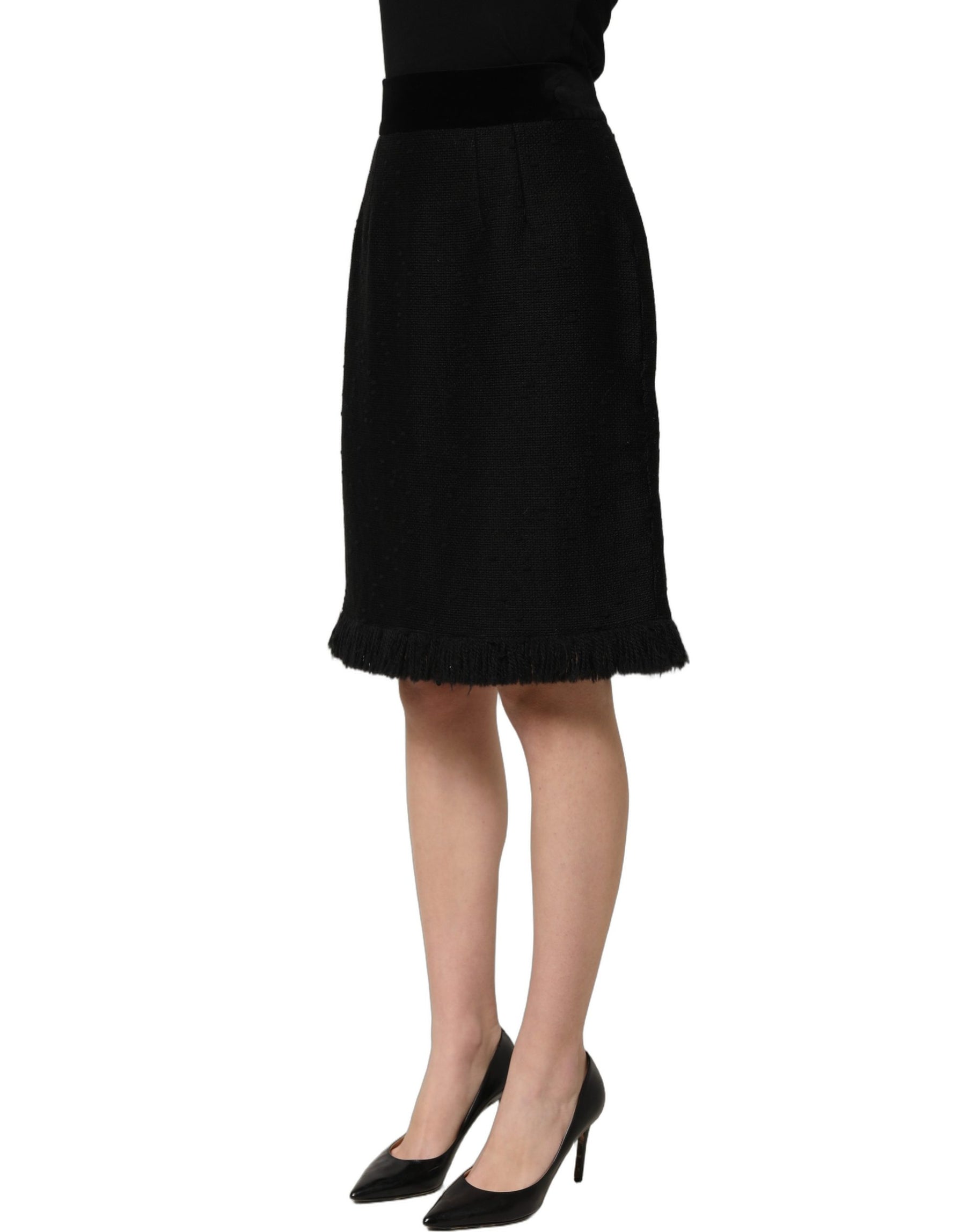 Dolce & Gabbana Black High Waist Pencil Cut Knee Length Skirt | Regal Royce