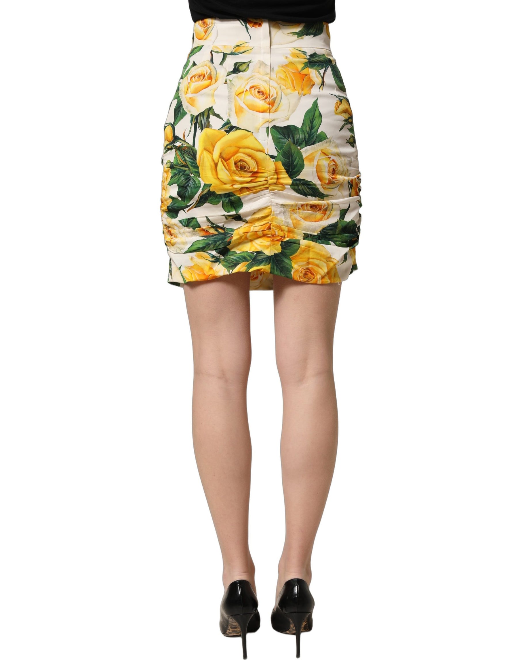 Dolce & Gabbana White Rose Print HighWaist Sheath Mini Skirt | Regal Royce
