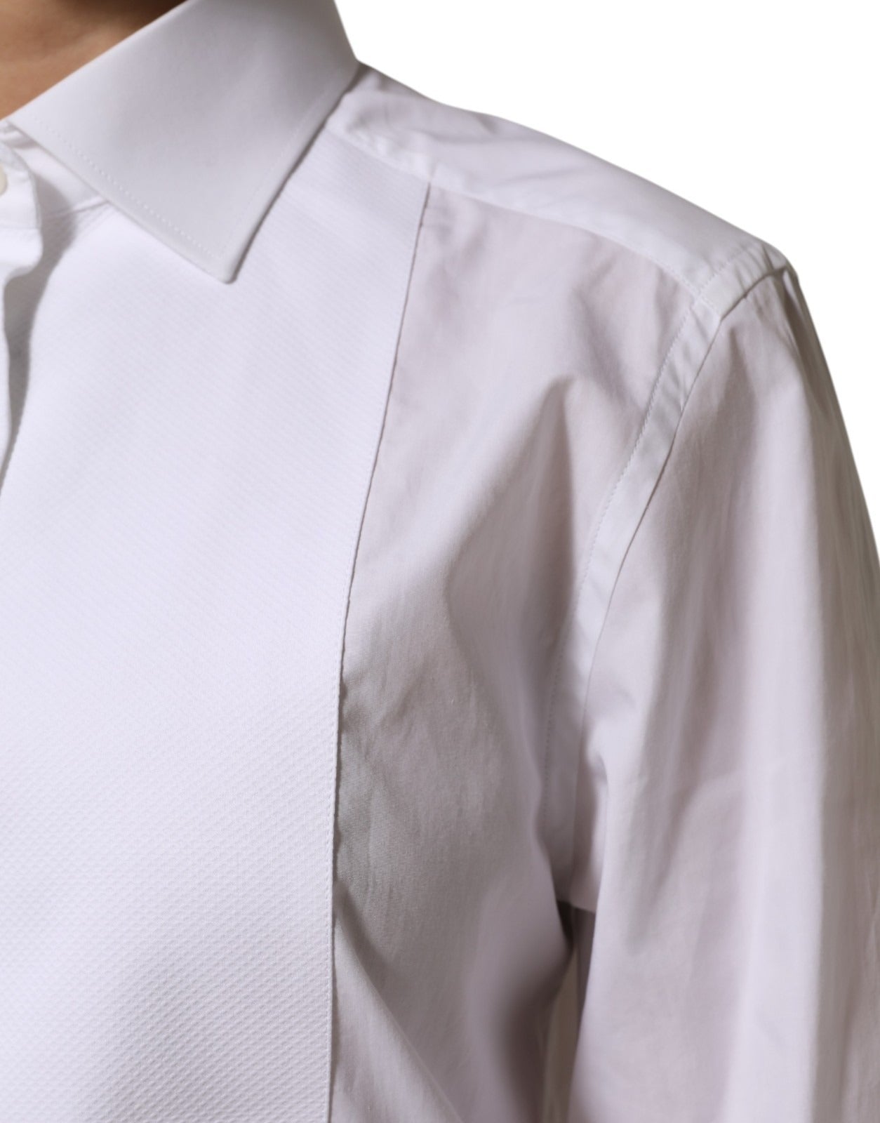 Dolce & Gabbana White Cotton Tuxedo Bib Long Sleeve Dress Shirt | Regal Royce