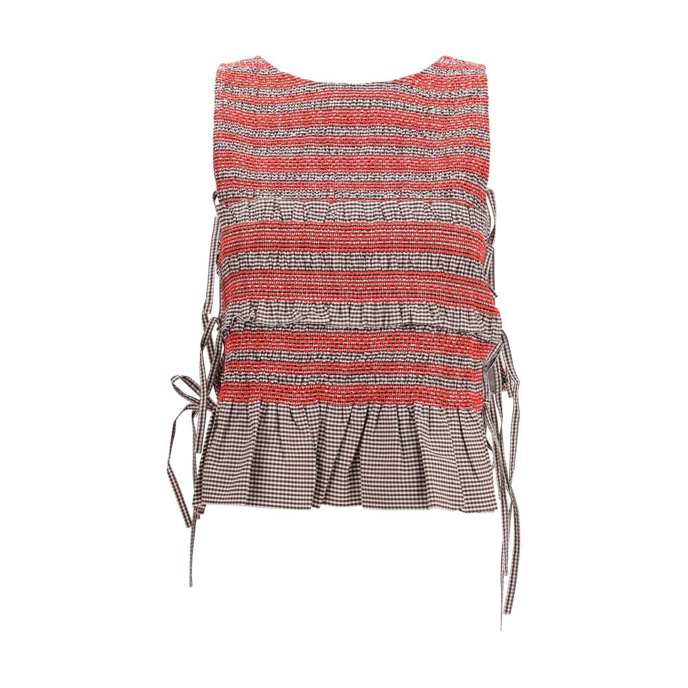 Ganni Brown Cotton Sleeveles T-Shirt | Regal Royce