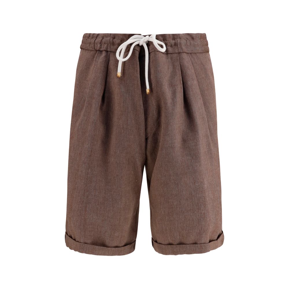 Brunello Cucinelli Brown Linen Bermuda Shorts | Regal Royce