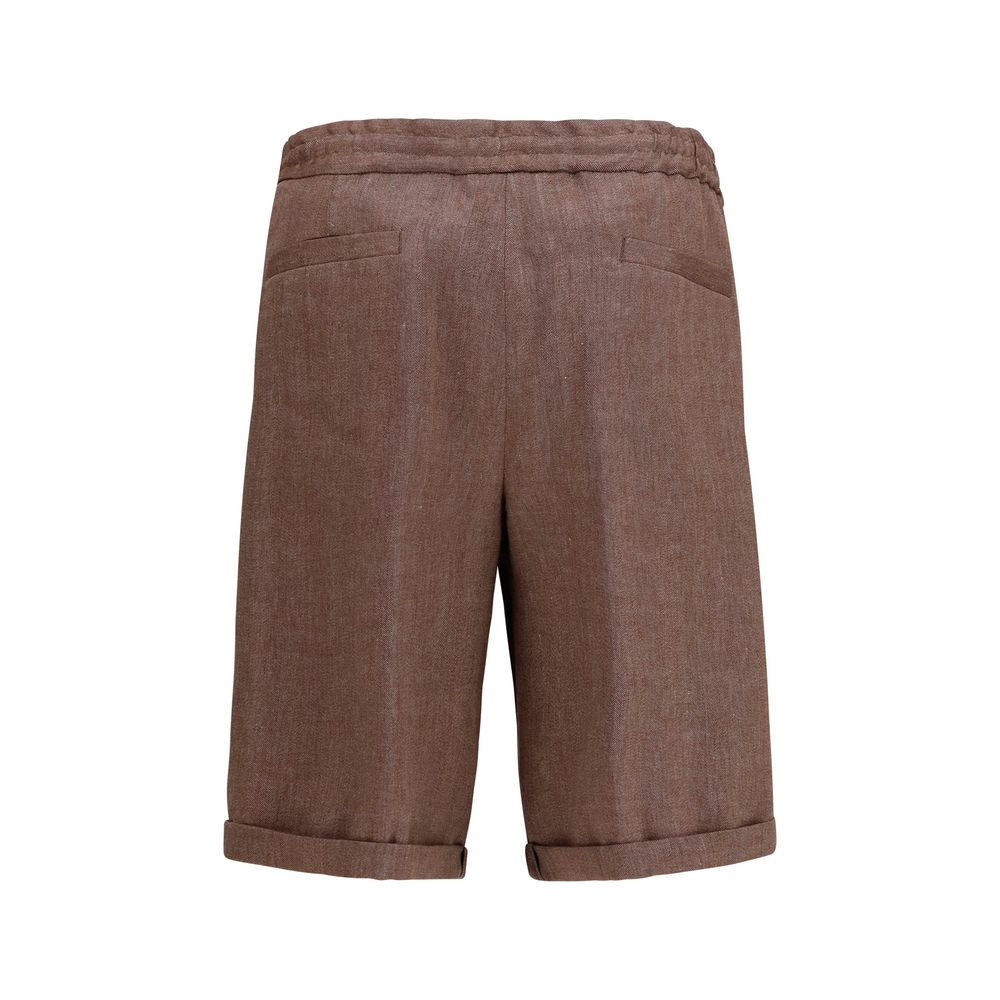 Brunello Cucinelli Brown Linen Bermuda Shorts | Regal Royce