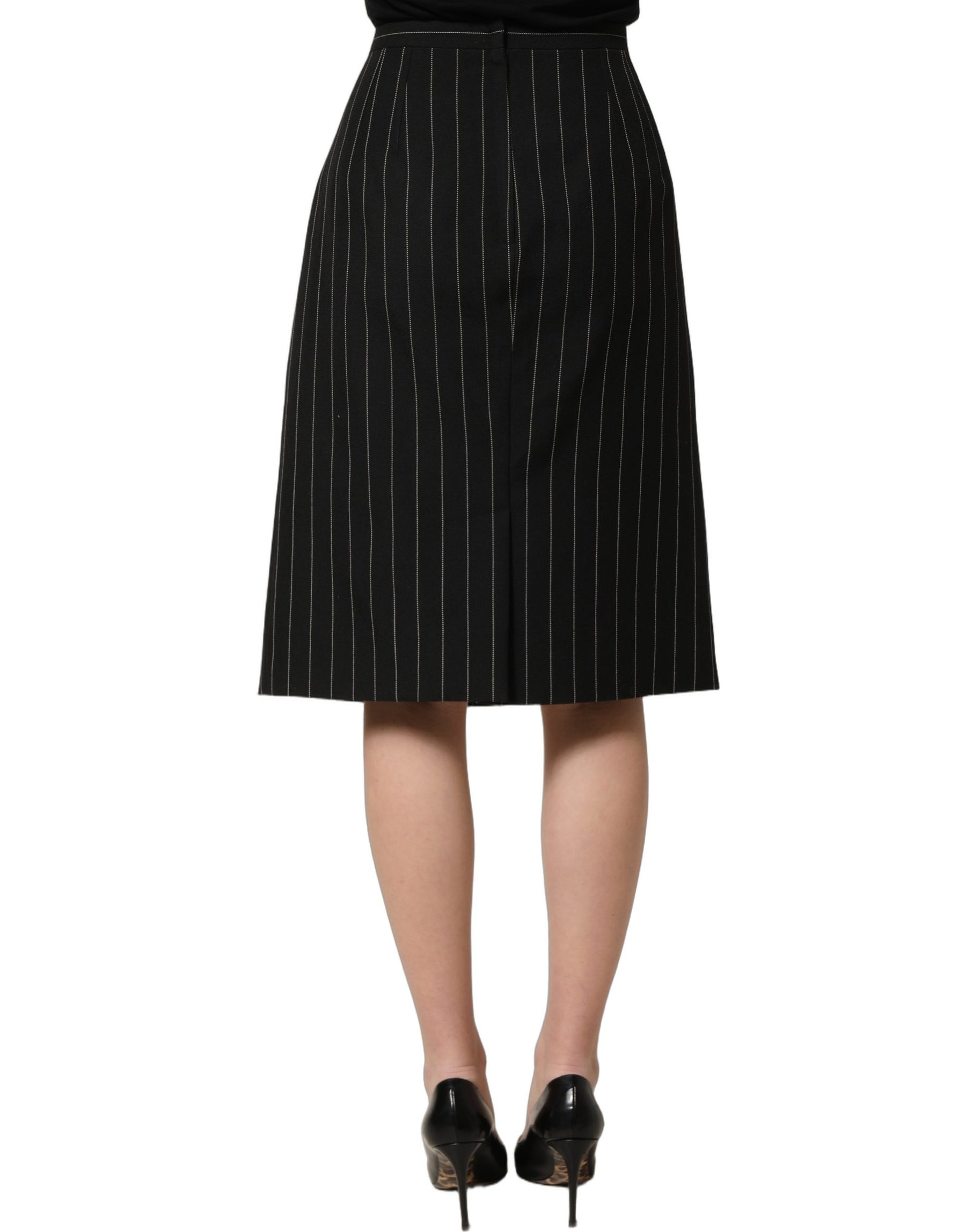 Dolce & Gabbana Black Pinstriped HighWaist Pencil Cut Skirt | Regal Royce