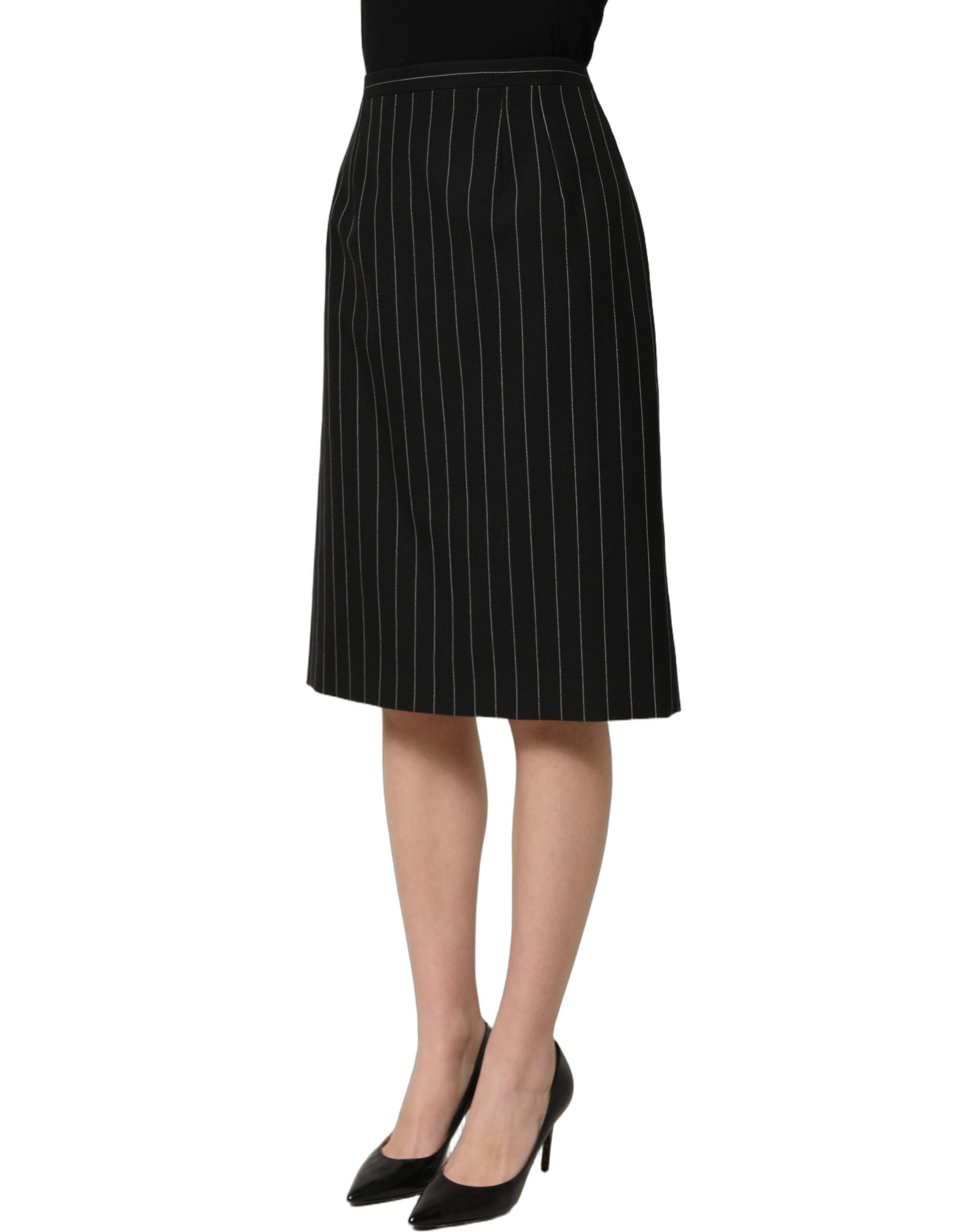 Dolce & Gabbana Black Pinstriped HighWaist Pencil Cut Skirt | Regal Royce