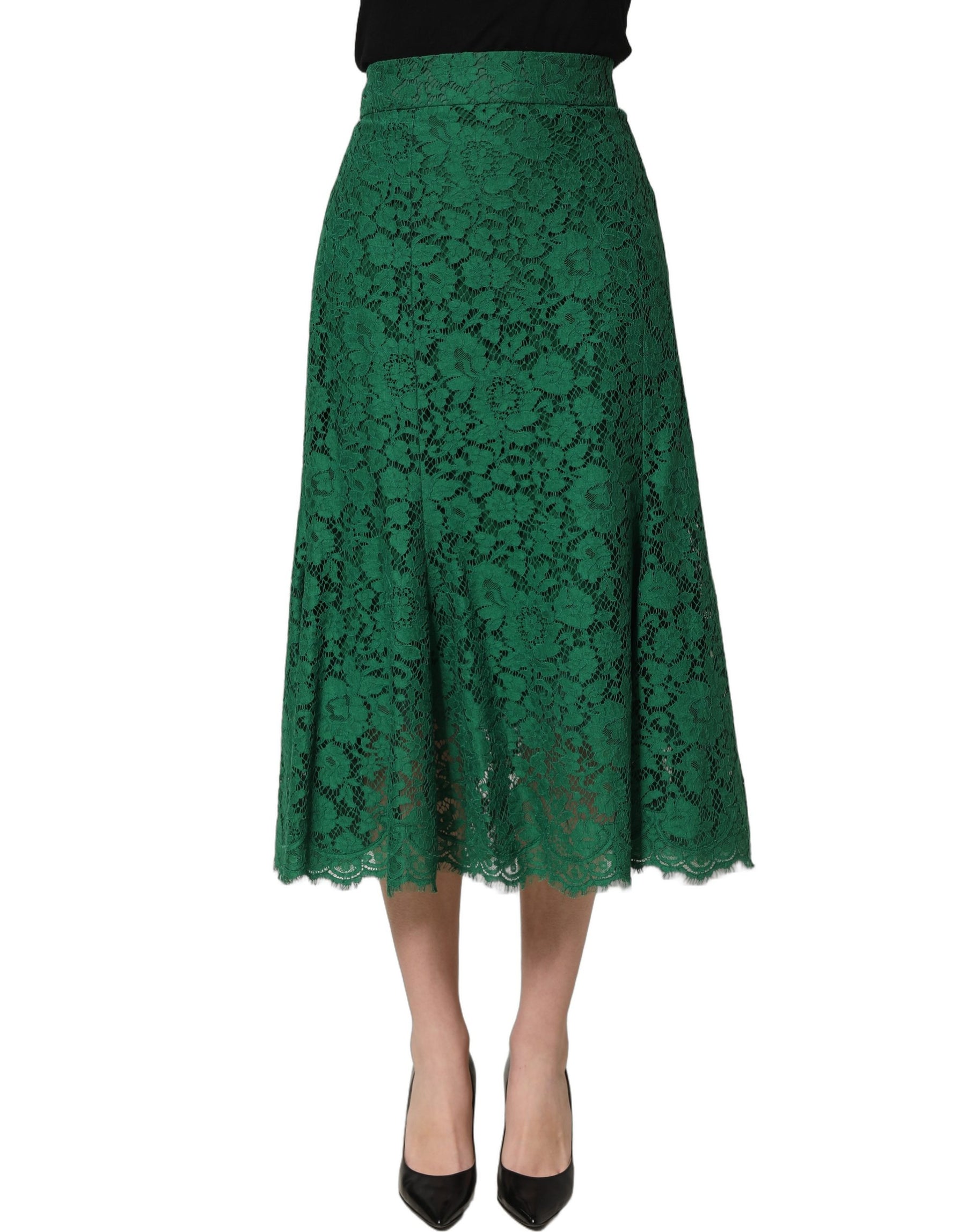 Dolce & Gabbana Green Lace High Waist Mermaid Midi Skirt | Regal Royce