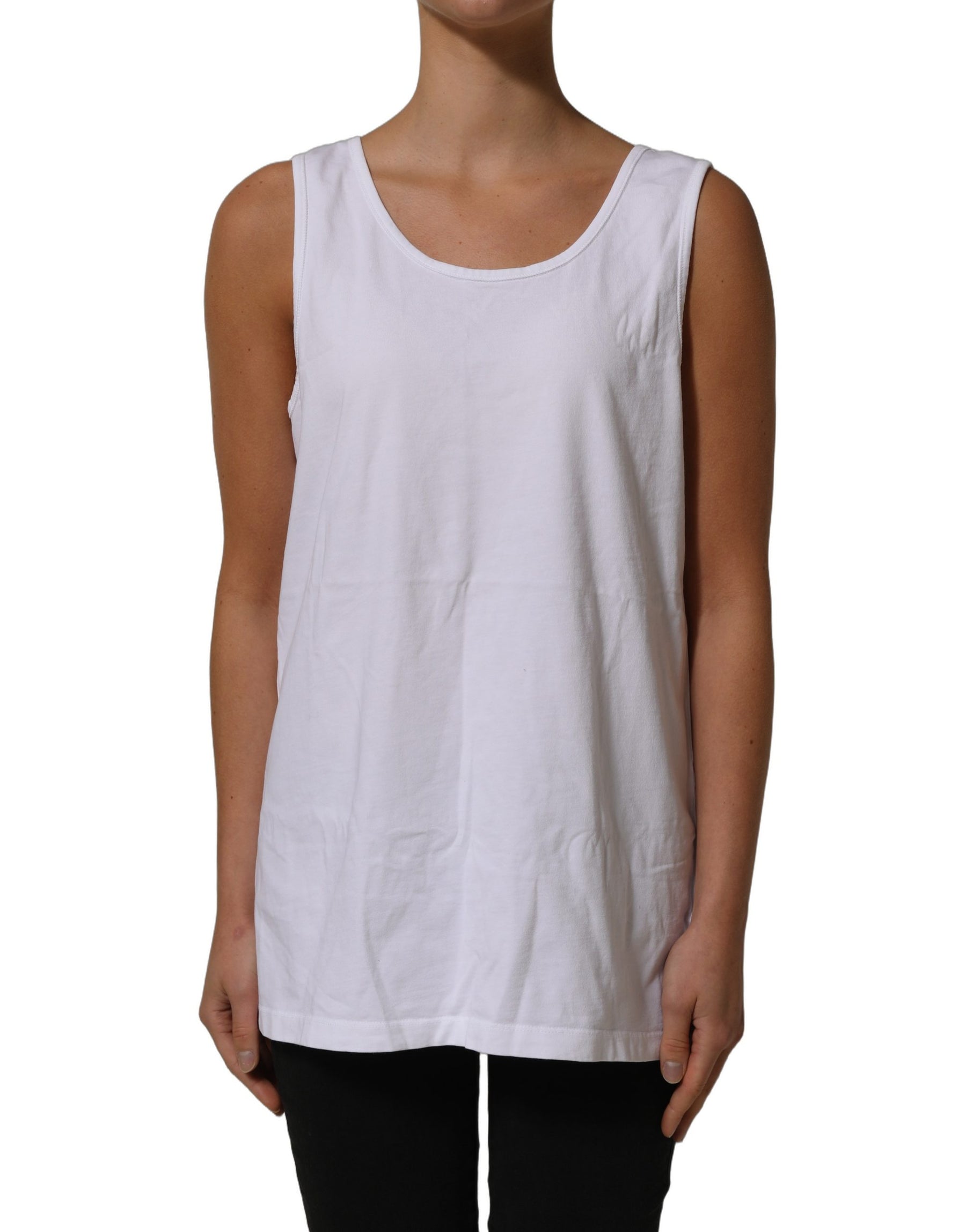 American Vintage White Cotton Round Neck Sleeveless Tank Top | Regal Royce