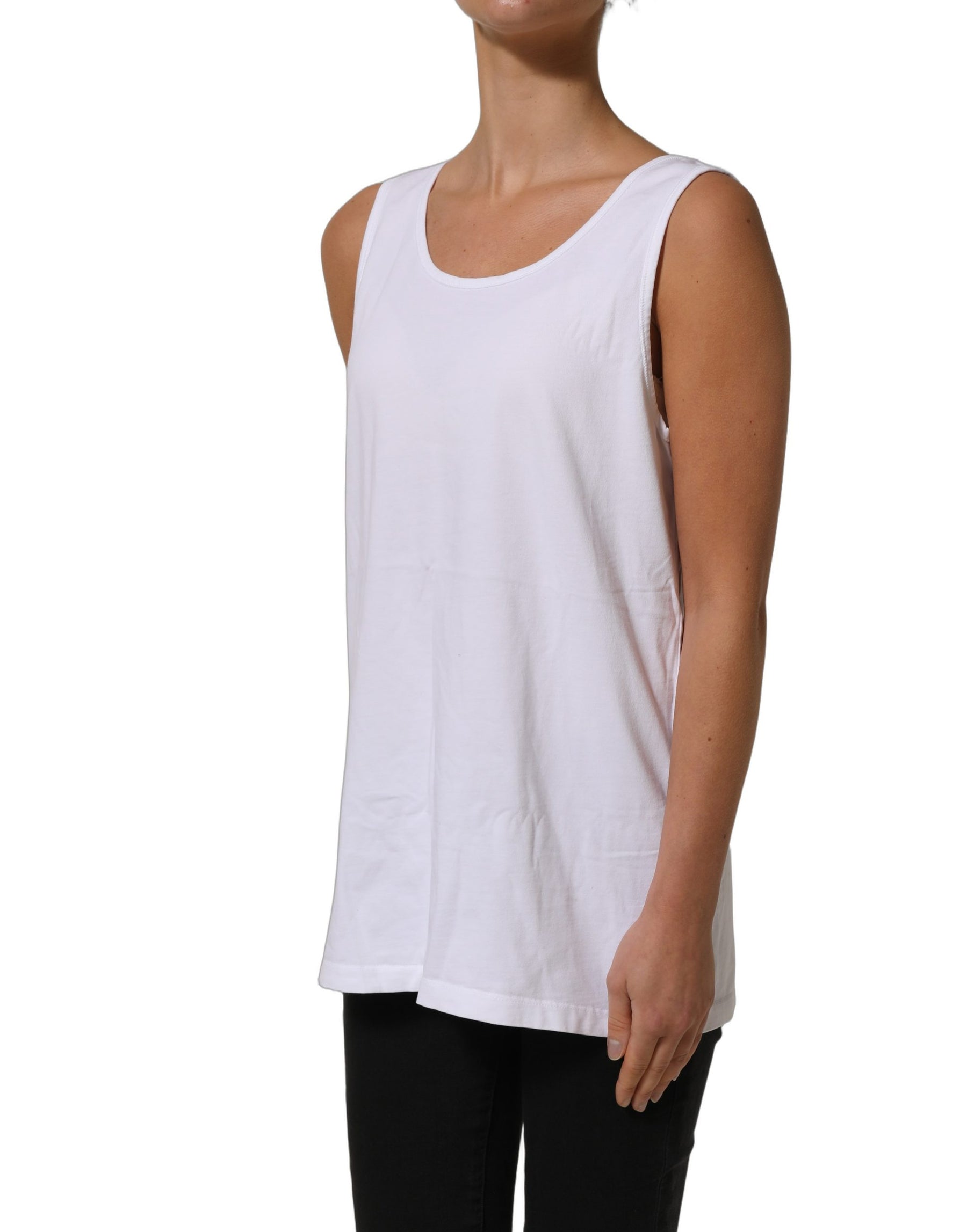 American Vintage White Cotton Round Neck Sleeveless Tank Top | Regal Royce