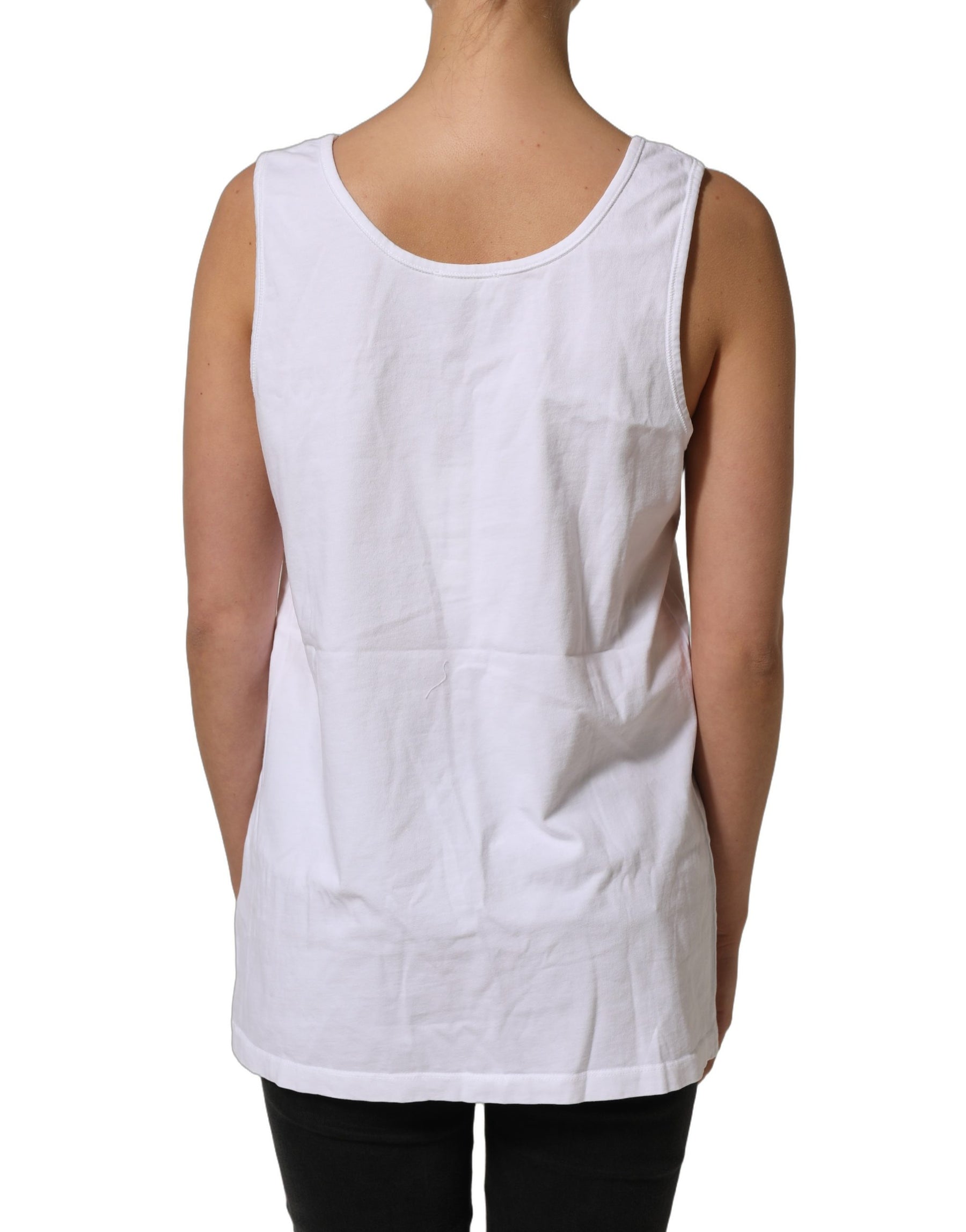 American Vintage White Cotton Round Neck Sleeveless Tank Top | Regal Royce