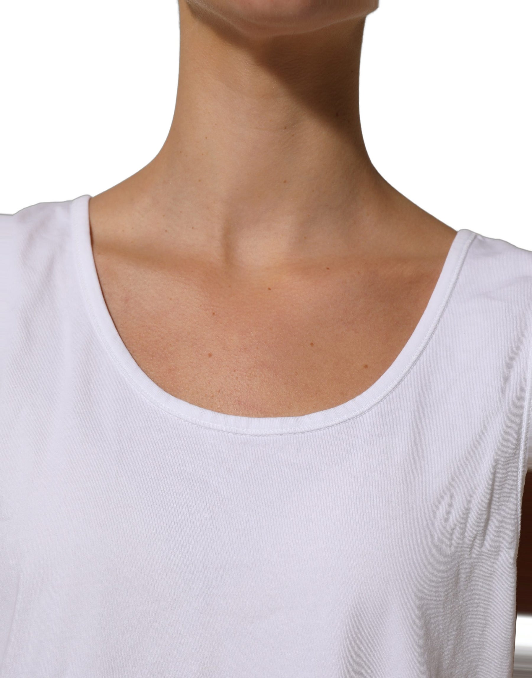 American Vintage White Cotton Round Neck Sleeveless Tank Top | Regal Royce