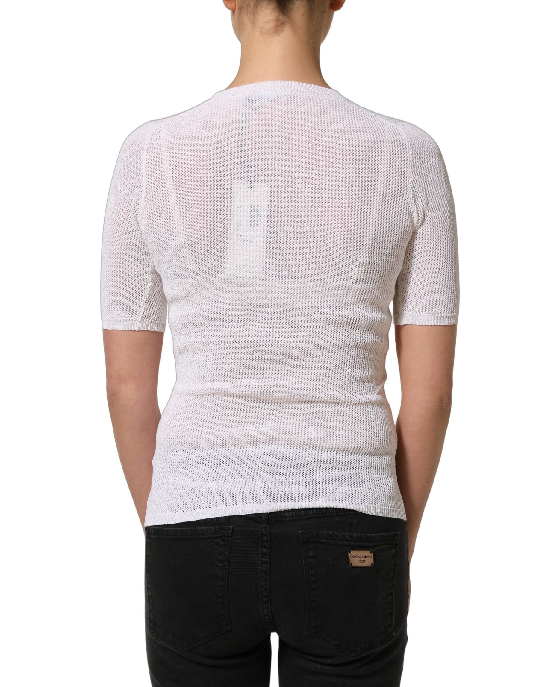 Alpha Studio White Floral Lace Knit Fabric Short Sleeves Blouse Top | Regal Royce