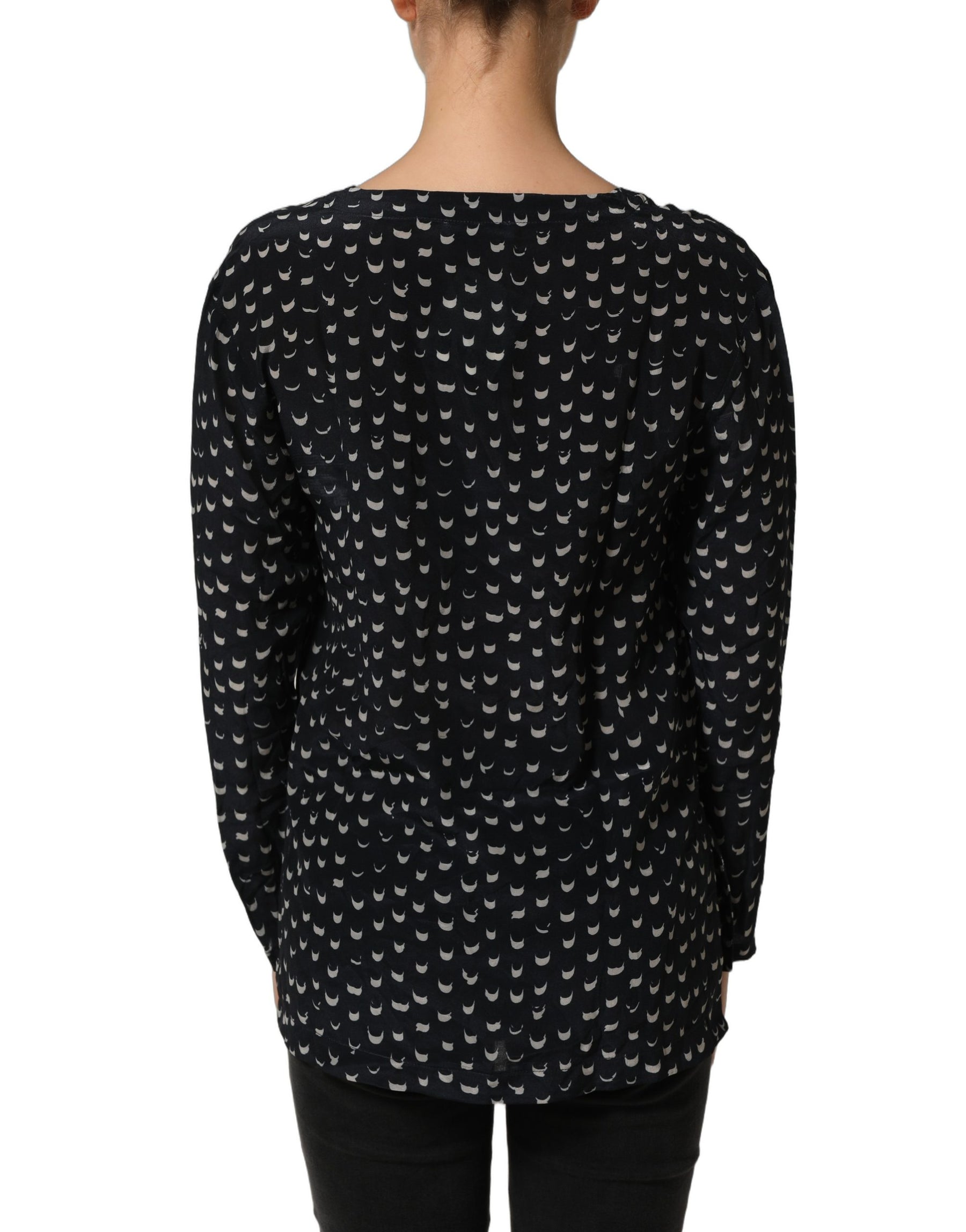 Bruno Manetti Black SIlk Long Sleeves Deep V-neck Blouse Top | Regal Royce