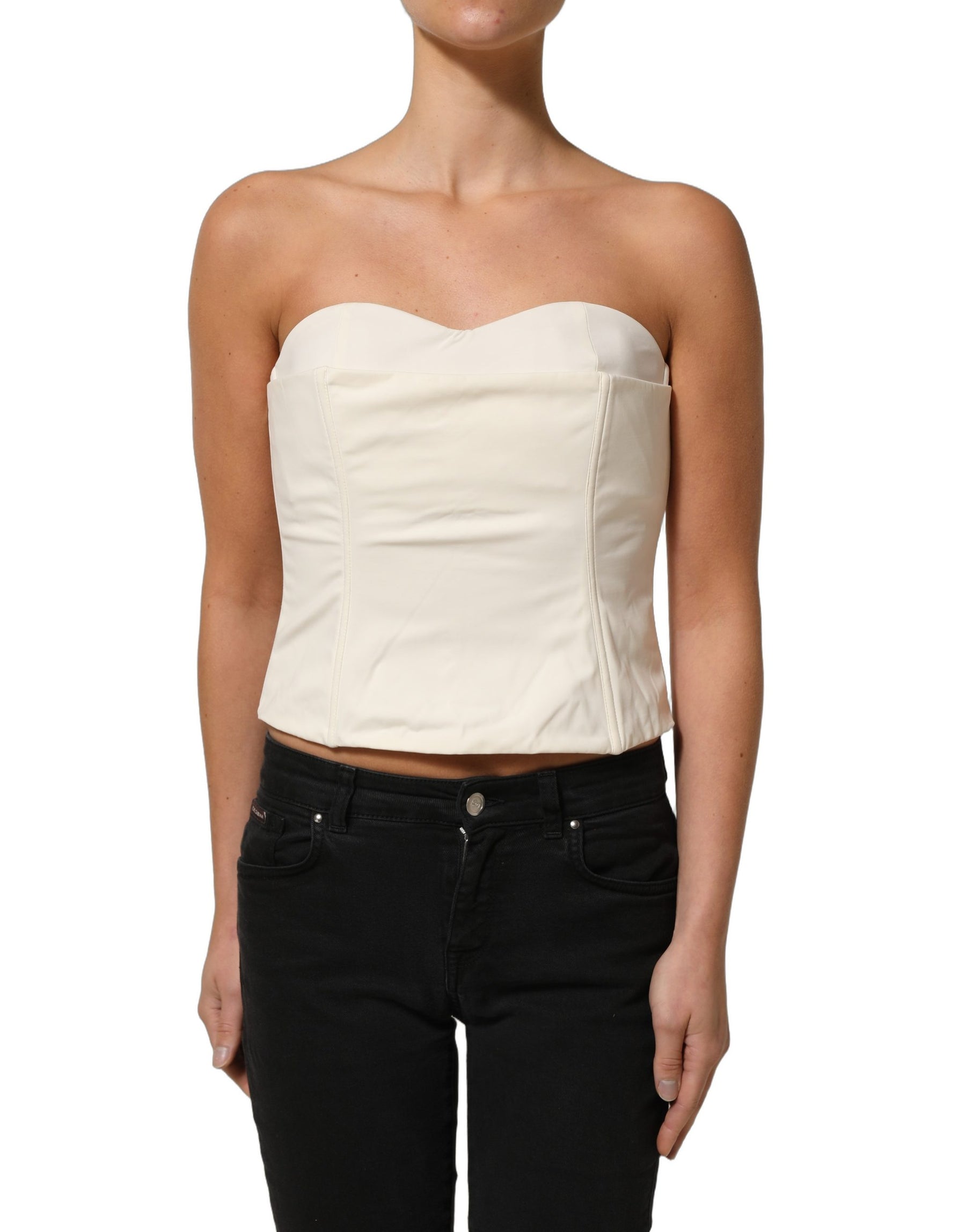Elisabetta Franchi Off White Strapless Sweetheart Neck Top | Regal Royce