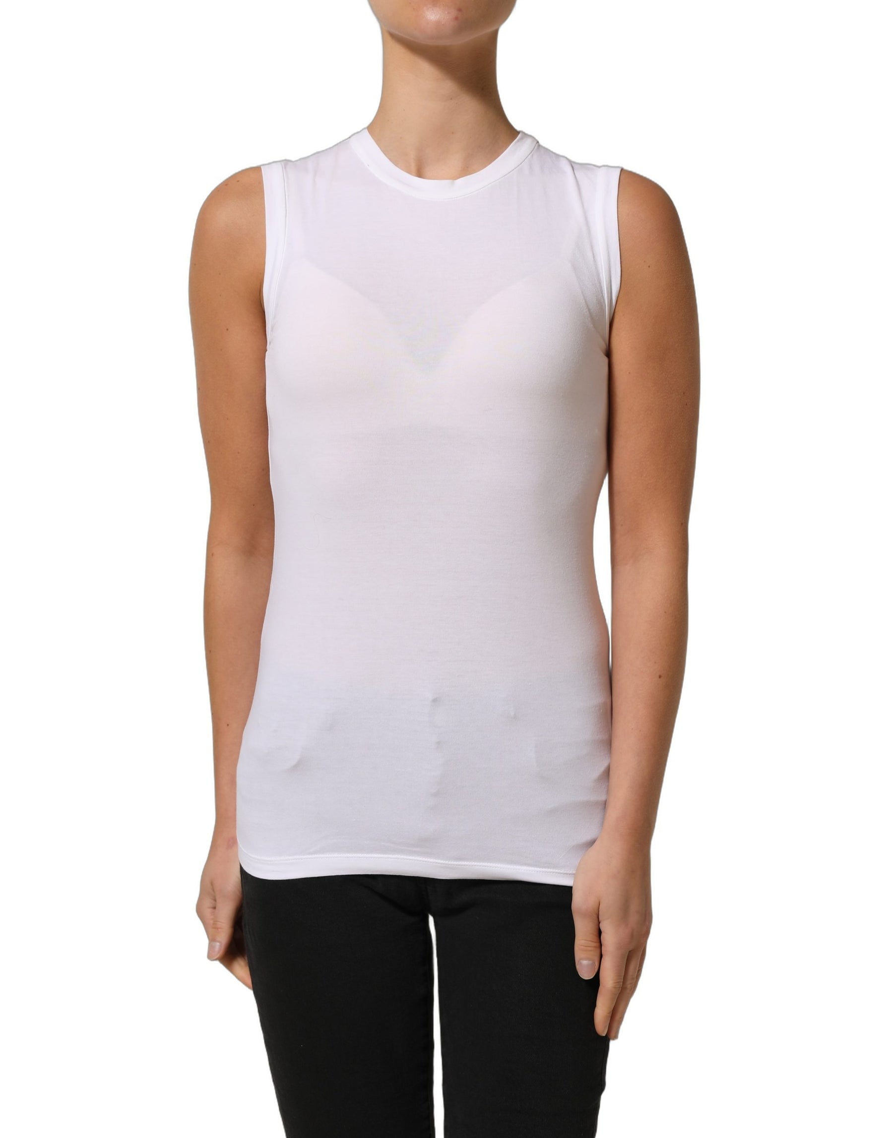 Brunello Cucinelli White SleeveLess Crew Neck Tank Blouse Top | Regal Royce