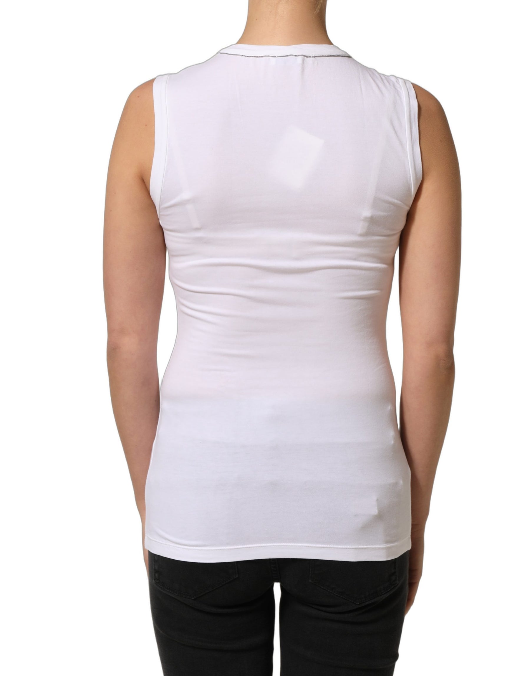 Brunello Cucinelli White SleeveLess Crew Neck Tank Blouse Top | Regal Royce