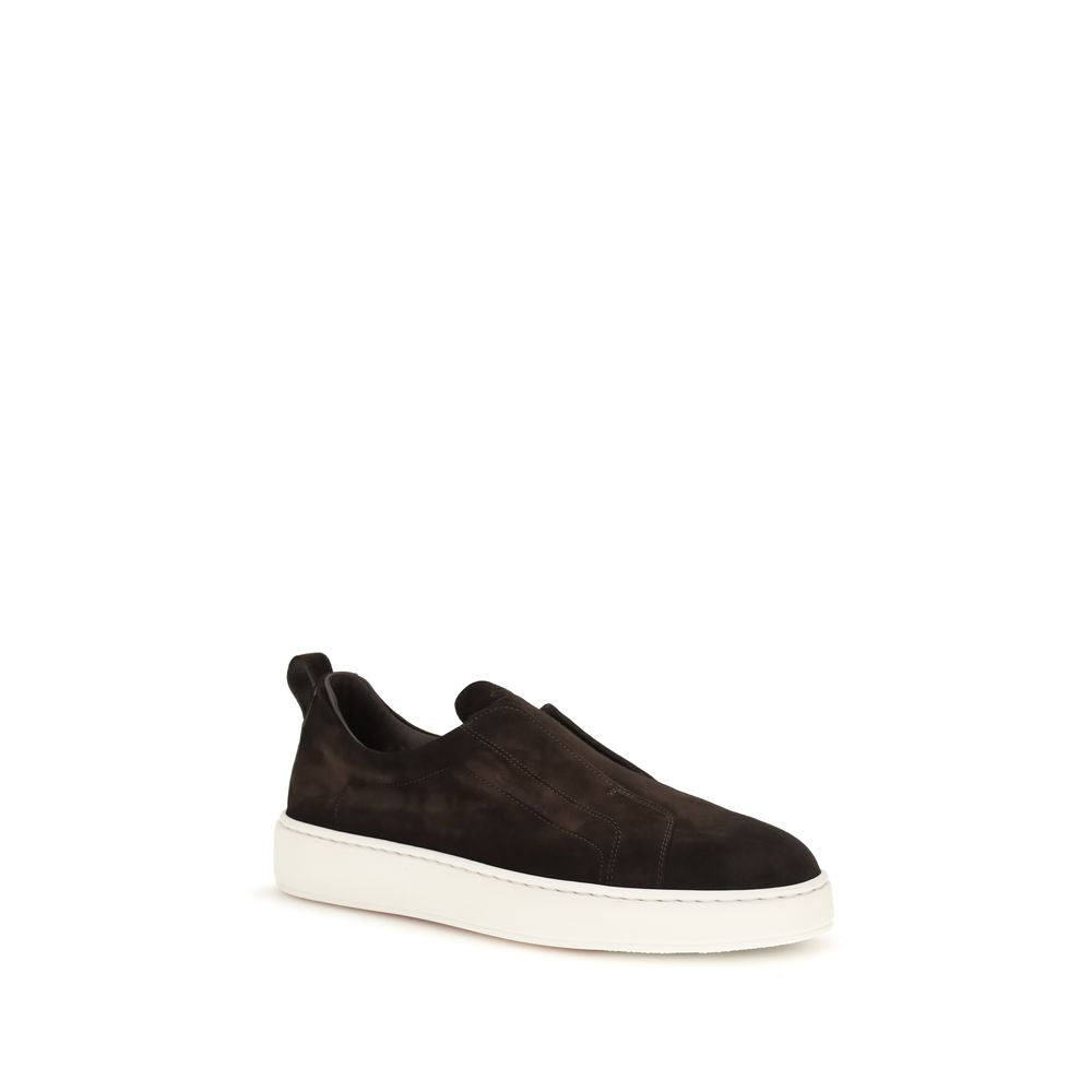 Santoni Brown Calf Leather Bos Taurus Sneakers | Regal Royce