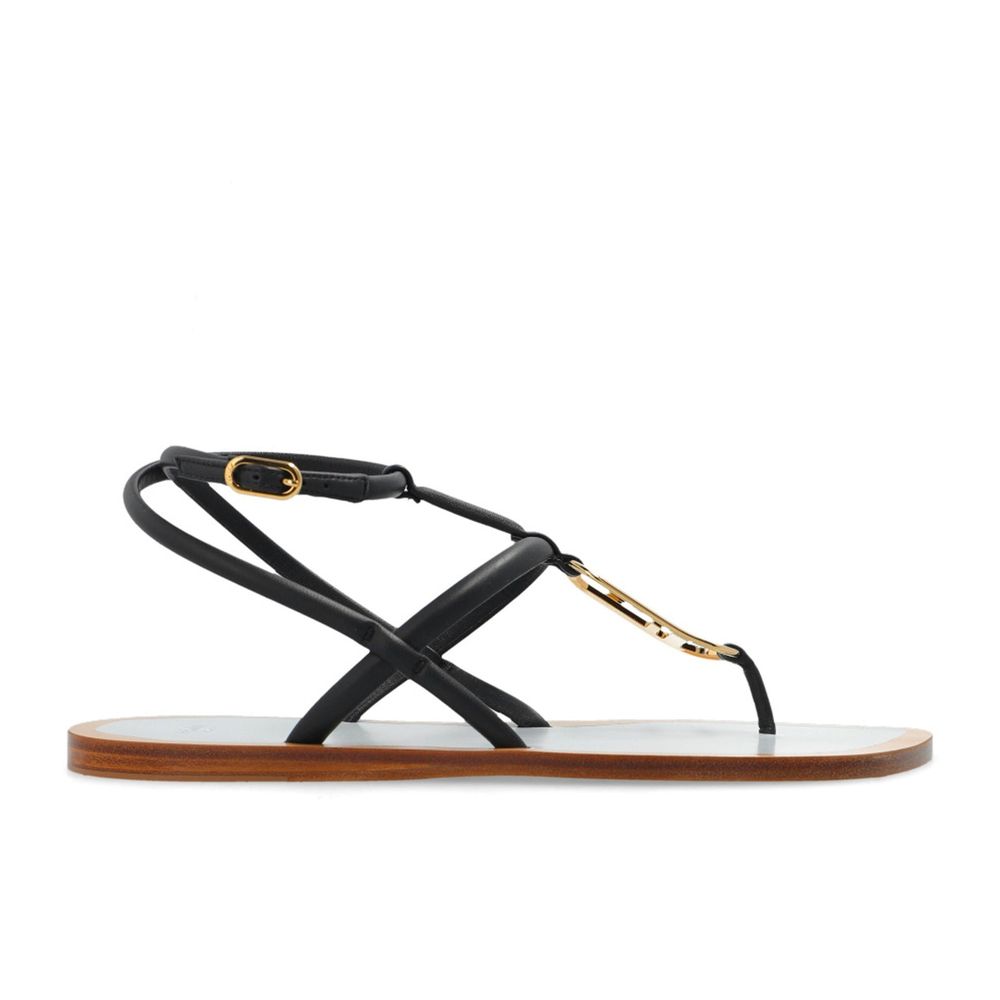 Fendi Black Leather Flat Sandals | Regal Royce