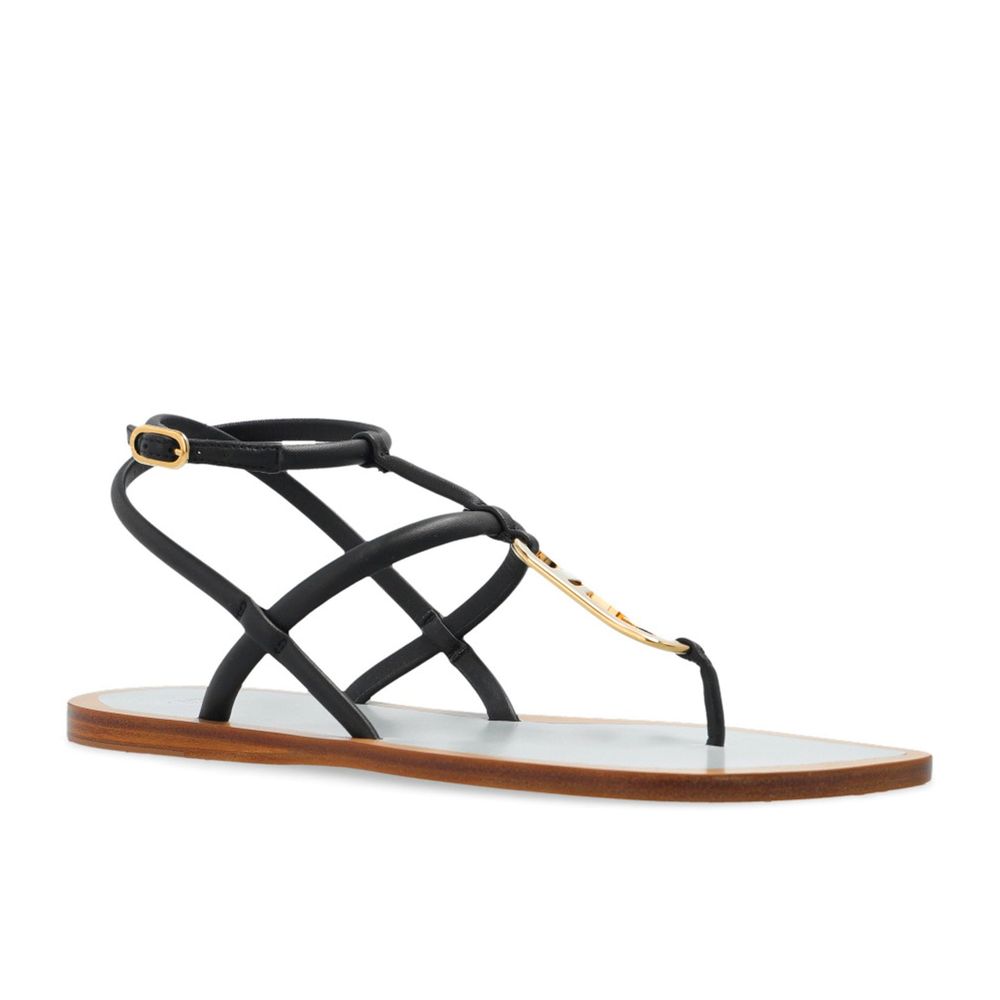 Fendi Black Leather Flat Sandals | Regal Royce