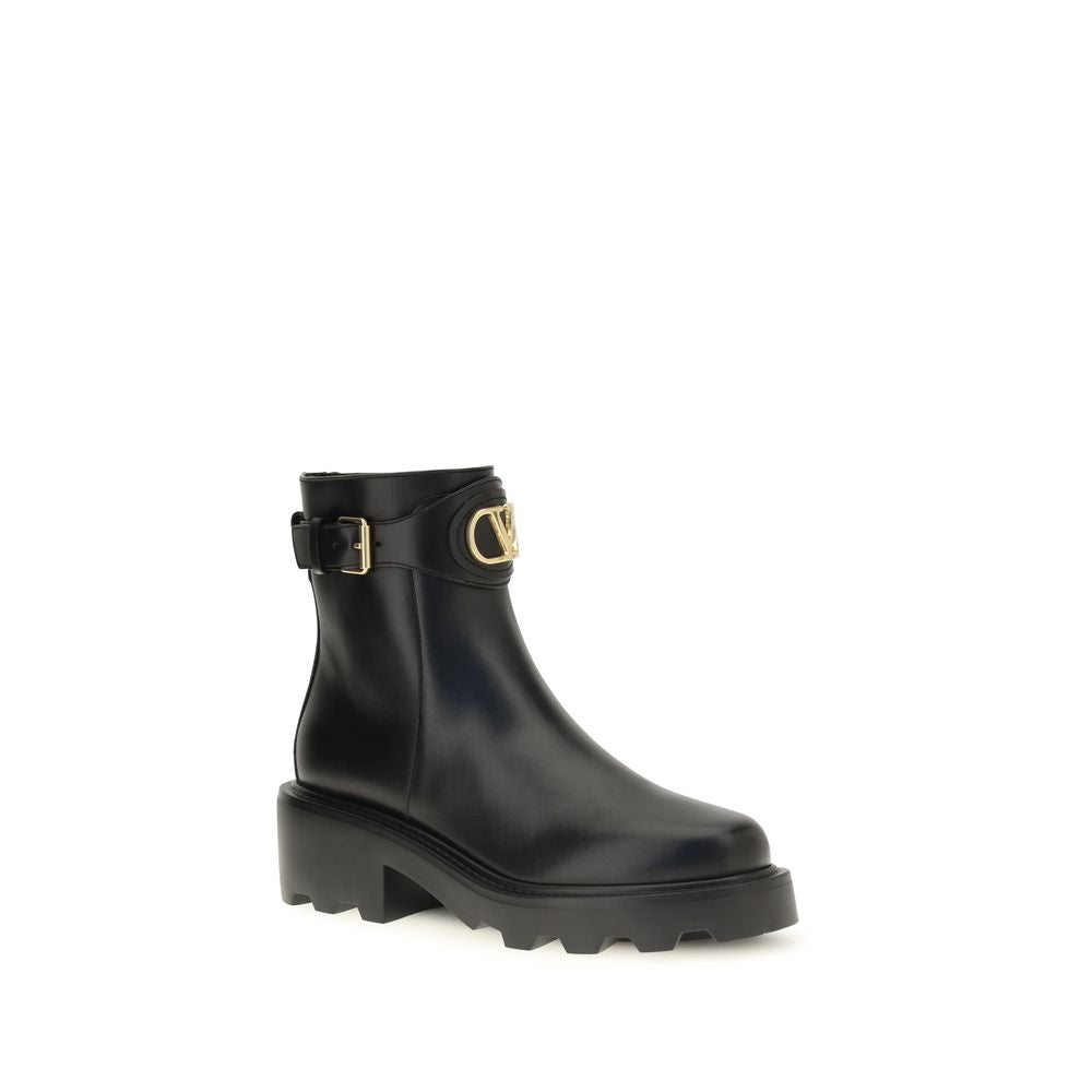 Valentino Garavani Black Calf Leather Bos Taurus Ankle Boots | Regal Royce